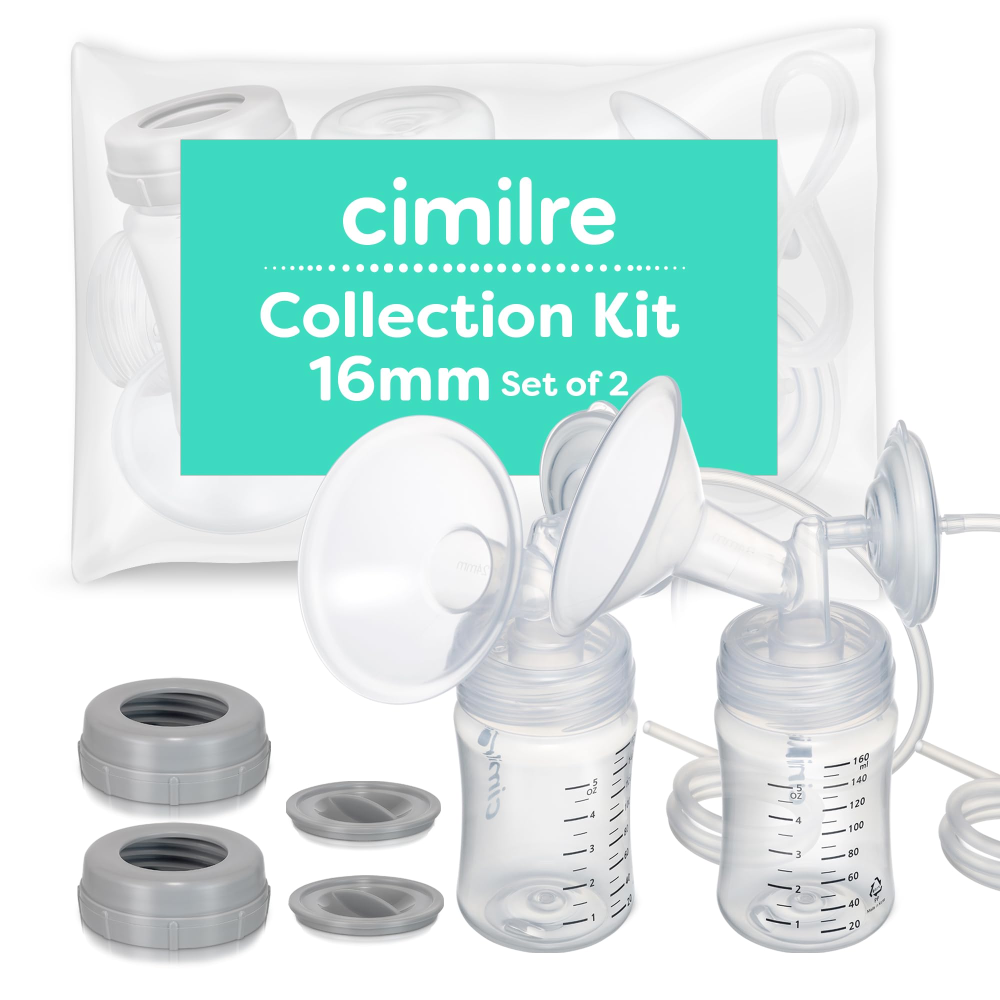 Cimilre 16MM Breast Milk Collection Kit, Double Pumping Breast Milk Collector Kit to Store Breast Milk, Includes Breast Shields, Valves, Backflow