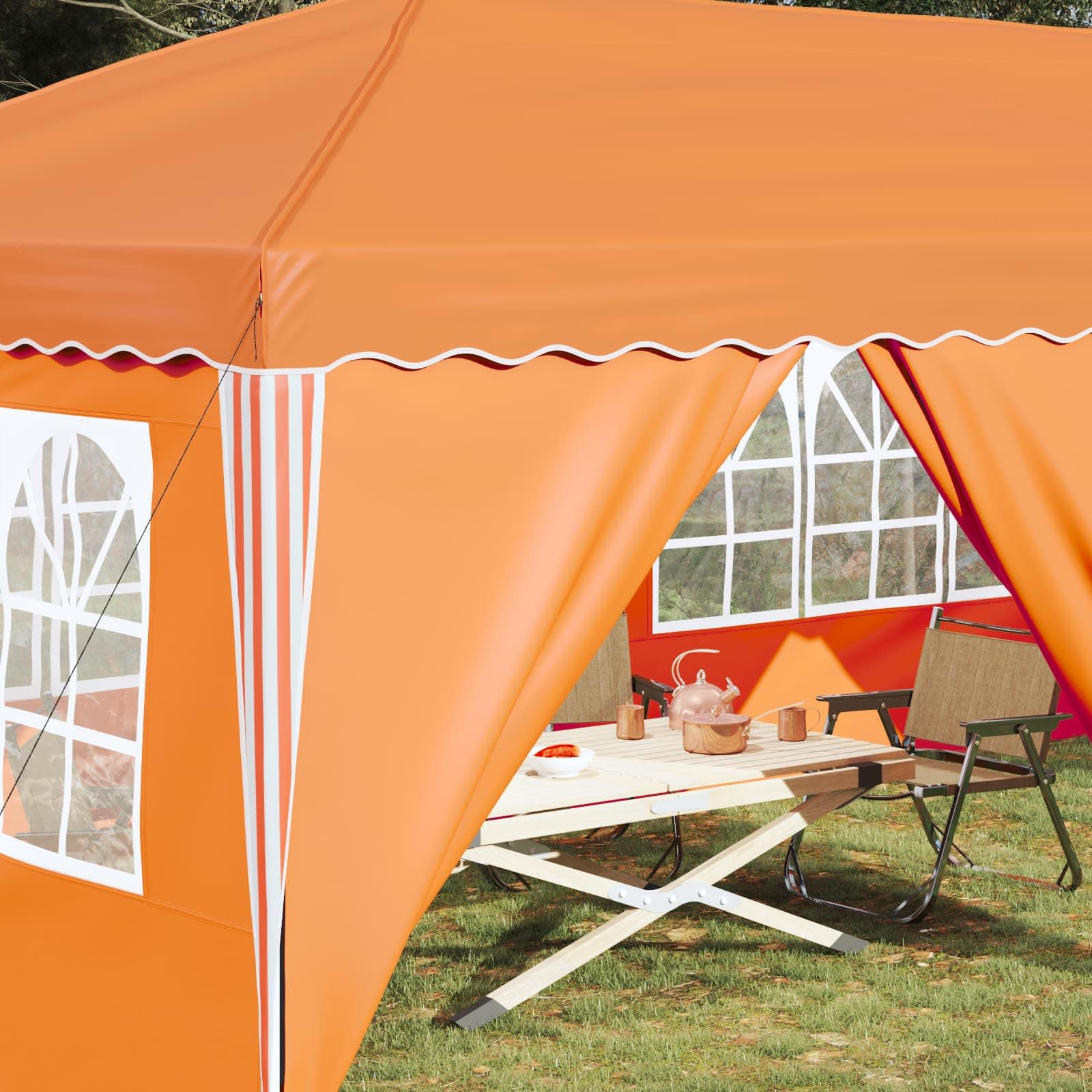 Namiot imprezowy Pop-up 575 x 288 x 245 cm, pomarańczowy, składany i składany, z malowaną proszkowo stalową ramą, odporna na działanie promieni UV i wodoszczelna, idealny do ogrodu, na taras