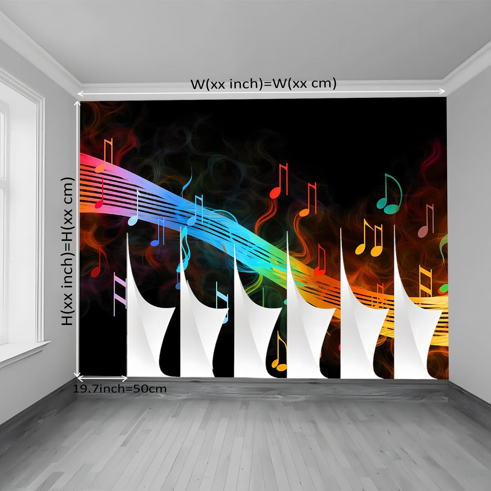 Tapeta z włókniny, 350 x 256 cm, abstrakcyjne nuty, motyw liści nut, wodoszczelna dekoracja ścienna do dużego pokoju młodzieżowego i pokoju hobbystycznego, czarna