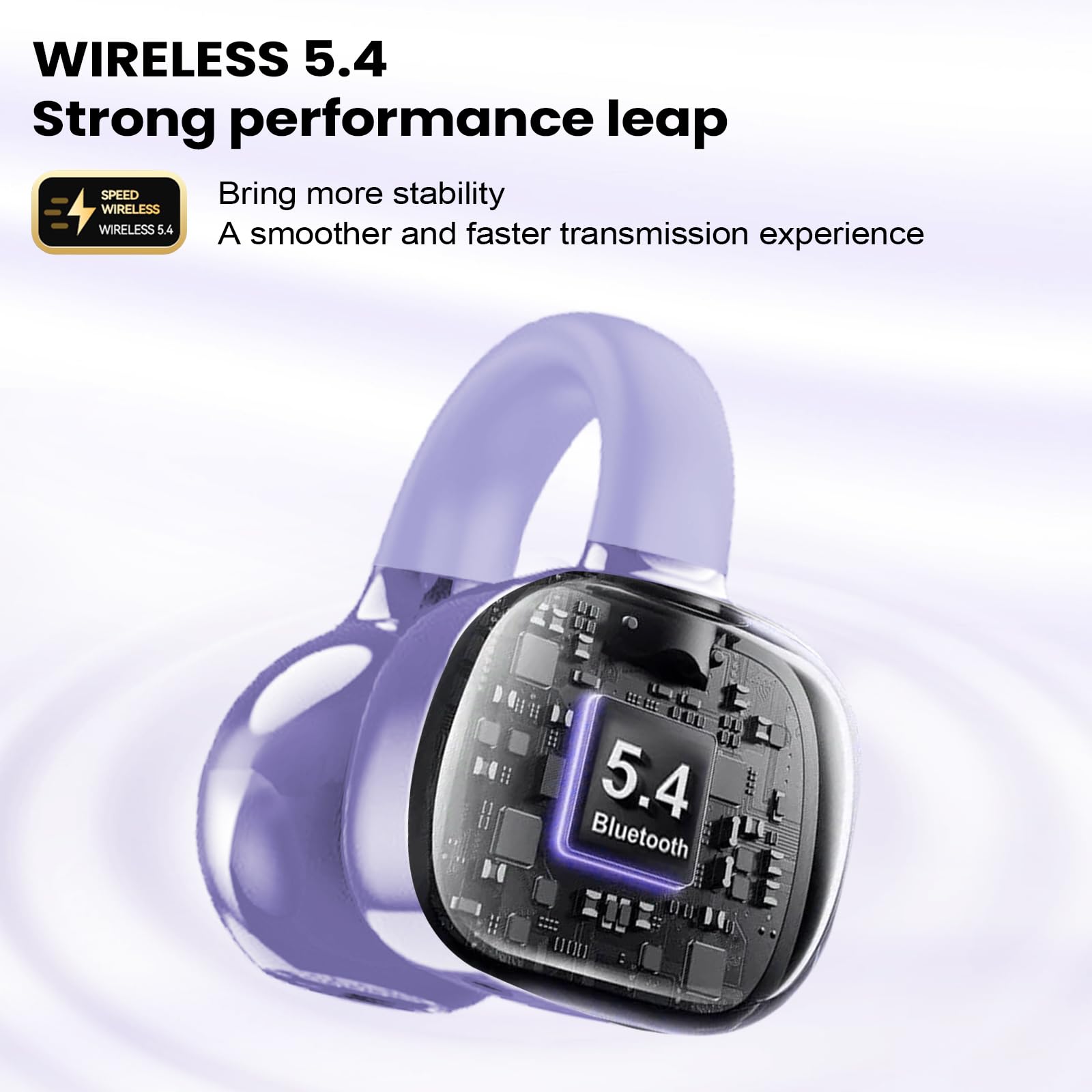 PTHTECHUS Cuffie Auricolari Aperte, Touchscreen Intelligente Auricolare Con Clip, Cuffia Traduzione, 3.7g Ultraleggero Comfort, 65 ore di Riproduzione, Auricolari Open Ear Bluetooth 5.4 (VIOLA)