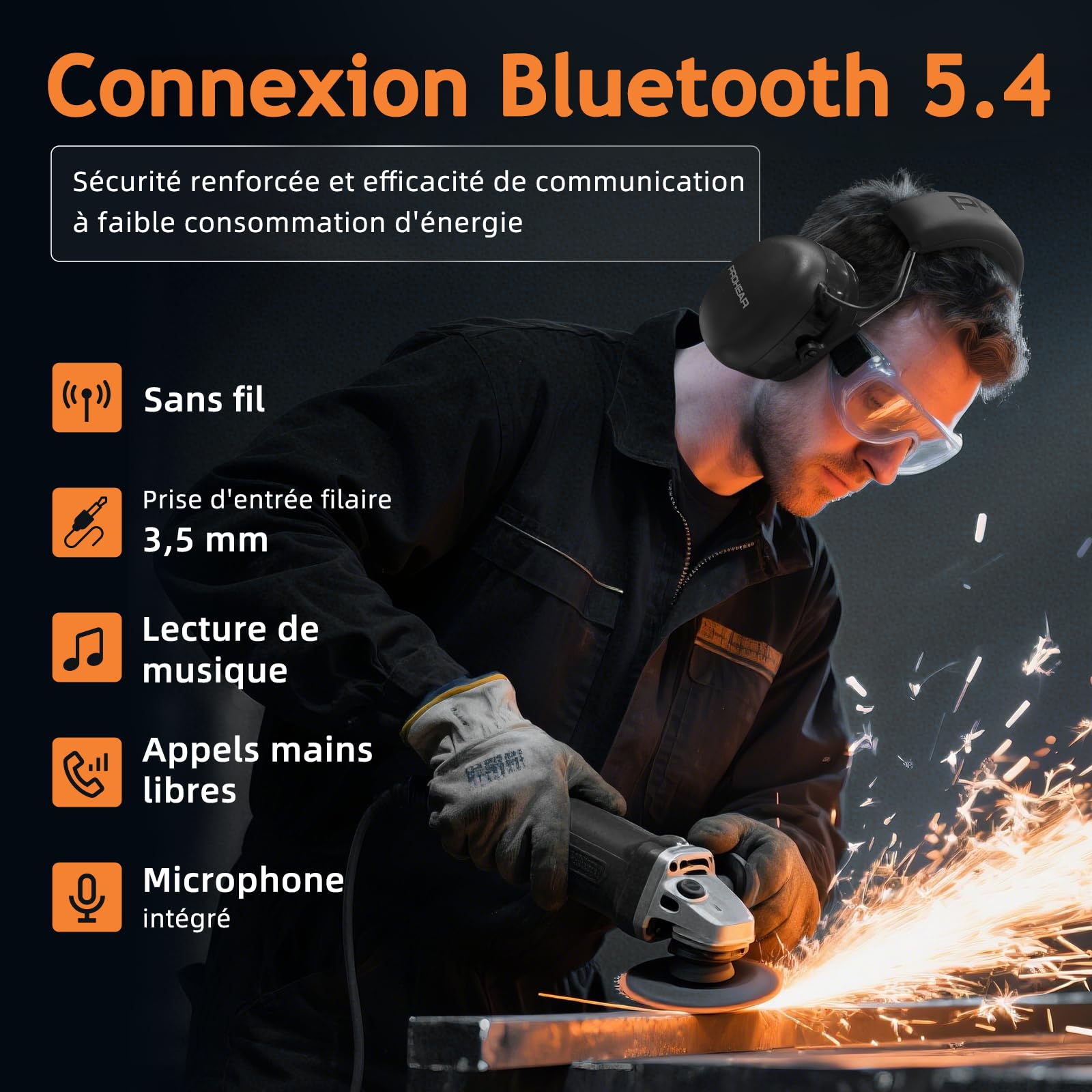 PROHEAR 037 Bluetooth 5.4 Casque Anti Bruit, Musique Protection Auditive Rechargeable avec Sac Transport, Cache-Oreilles de Protection pour Tonte, Construction, Menuiserie, SNR 30dB - Noir