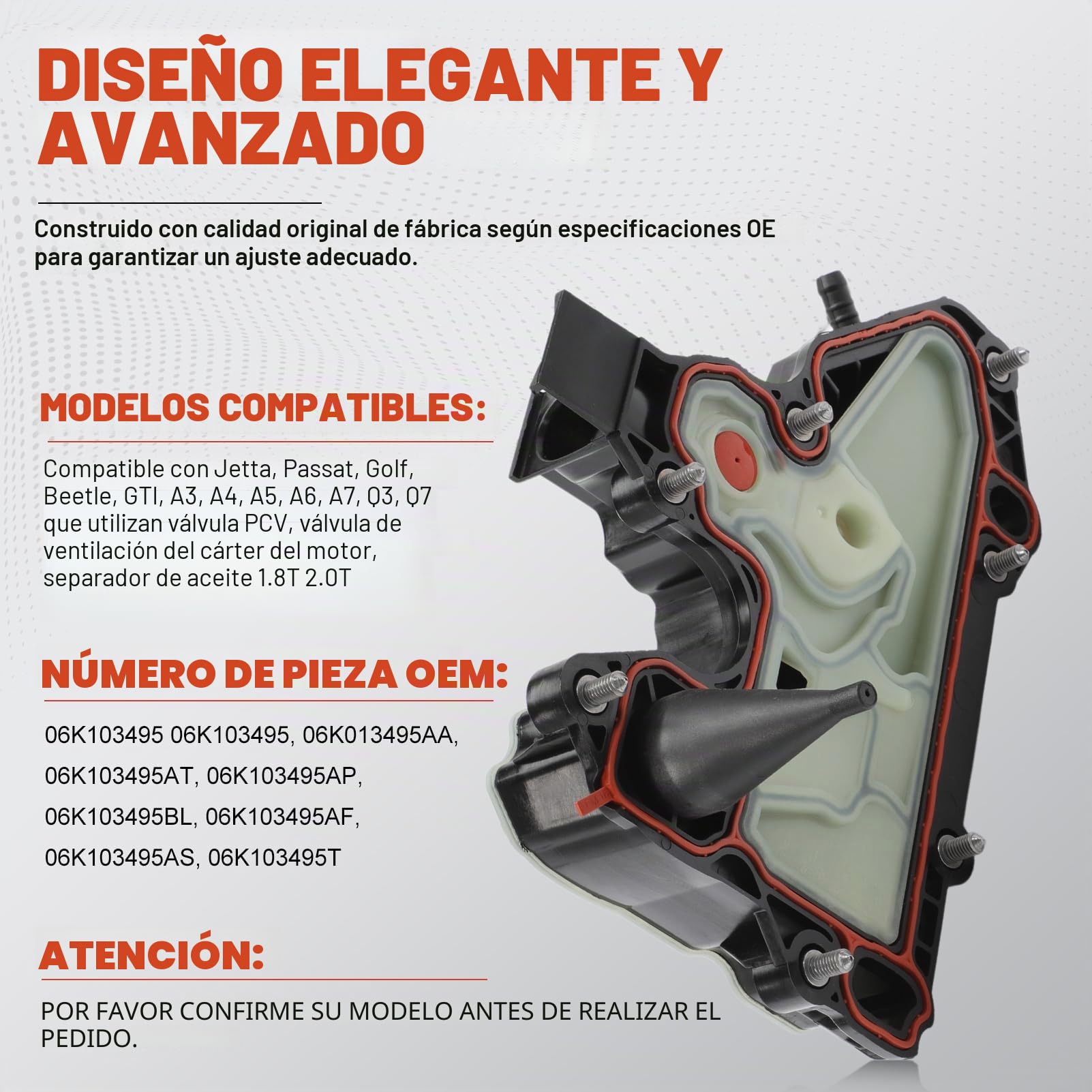 Válvula separadora de aceite PCV 06K103495BM para Skoda Golf Seat 1.8/2.0 Motor de gasolina Válvula de ventilación Separador de aceite base 06K103495AA
