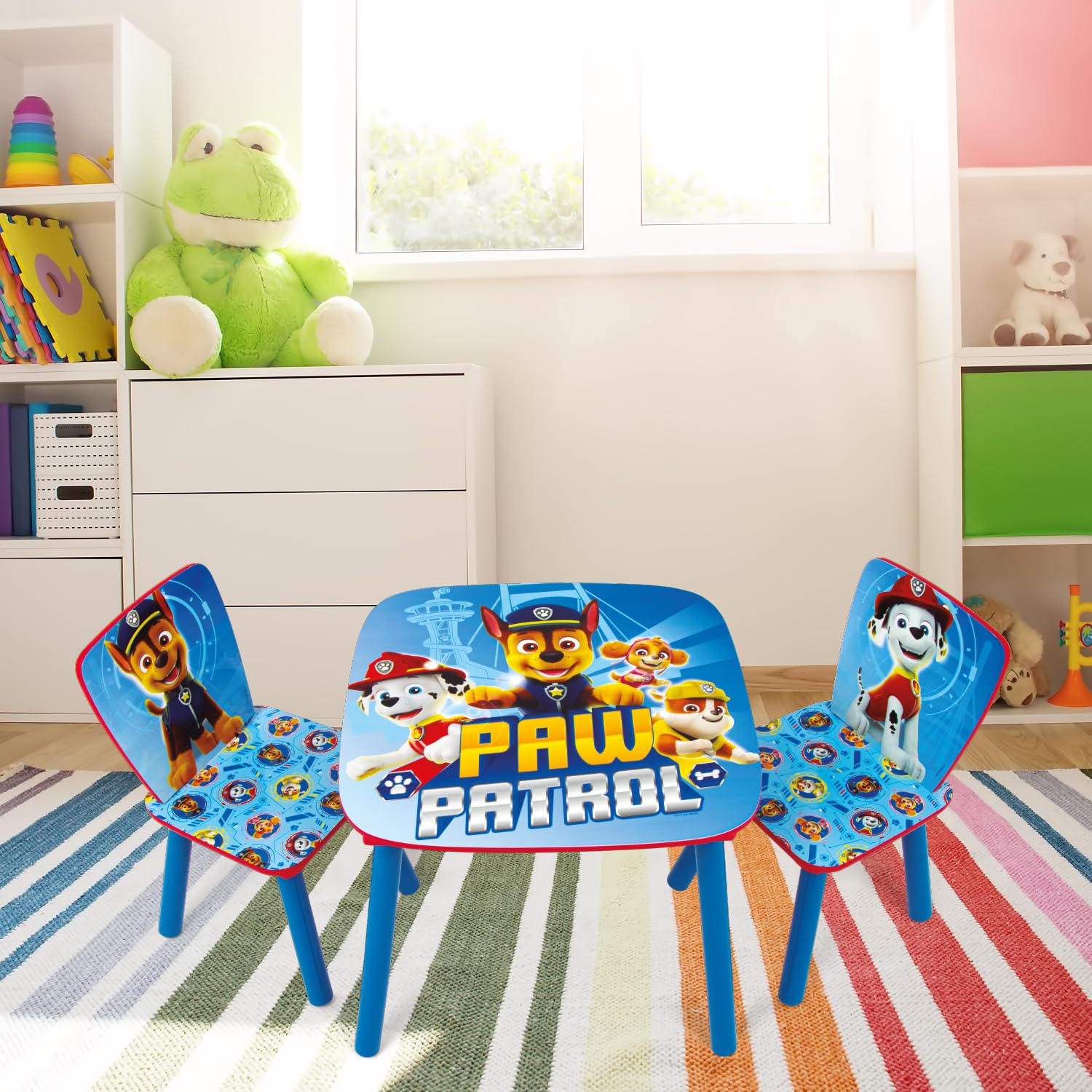 ARDITEX - Ensemble Table et 2 Chaises en Bois pour Enfants Licence Officielle La Pat’ Patrouille - Table 50x50x44 cm/Chaise 26,5x26,5x50 cm - Bleu - Idéal pour Jouer et Dessiner