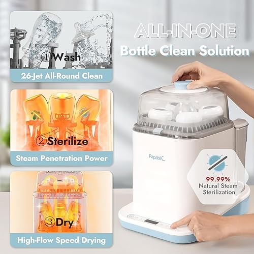 Miniatura 9 de Papablic Paquete de cuidado de biberones  Lavadora de biberones Pro con 60 tabletas de detergente + calentador de botellas portátil para viajes,