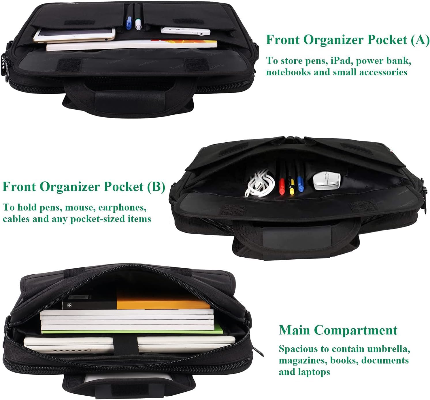 Taygeer grande borsa per computer portatile da 17 pollici, da lavoro resistente all'acqua per uomo e donna, borsa protettiva da ufficio con tracolla, da viaggio, Nero