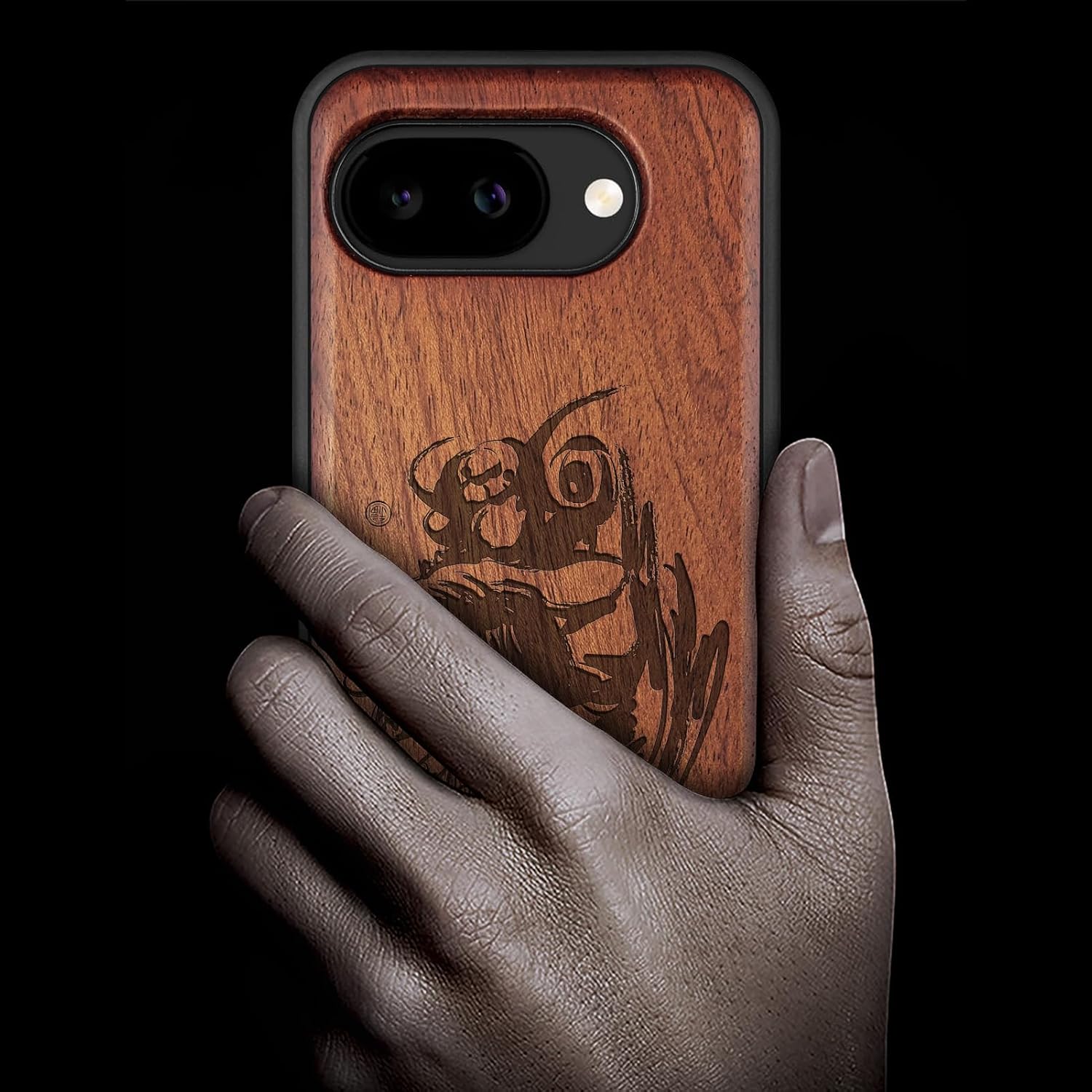 Carveit Magnetic Wooden Case for Google Pixel 10a Case, Wood Artisan Engraved & Soft TPU Shockproof Cover, Compatible with MagSafe Wireless Chargers (Ink Lion Dance) Rosy