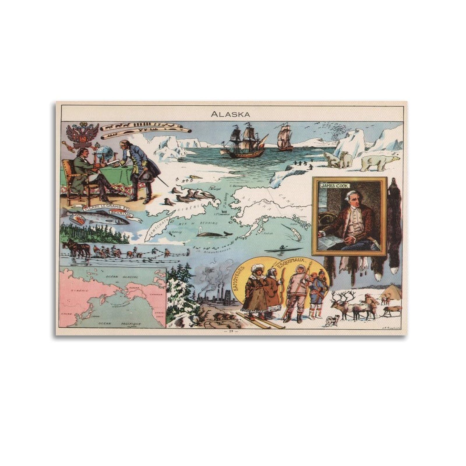 OKAHYS Vintage Travel Poster 1867 Map of Alaska Decorative Painting Canvas Wall Artworks Picture 20x30inch(50x75cm)