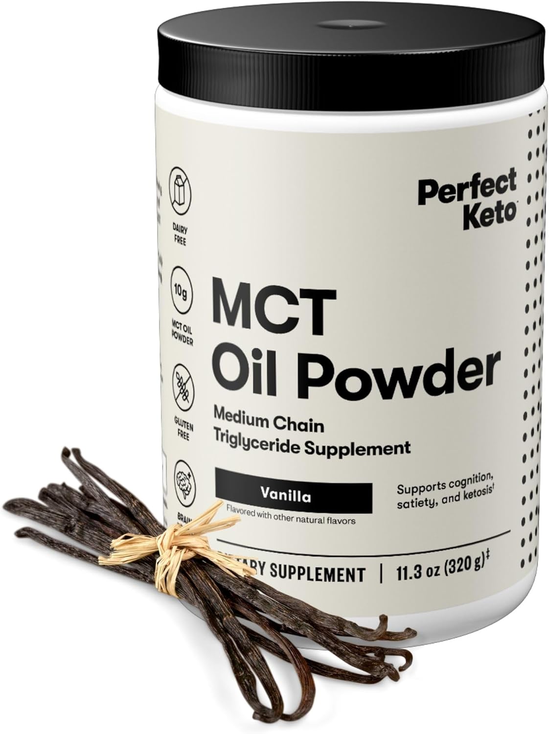 Perfect Keto MCT Oil Powder Vanilla (30 Servings) + Ketone Test Strips Kit (100 ct) – Keto Energy Support & Ketosis Monitoring Bundle