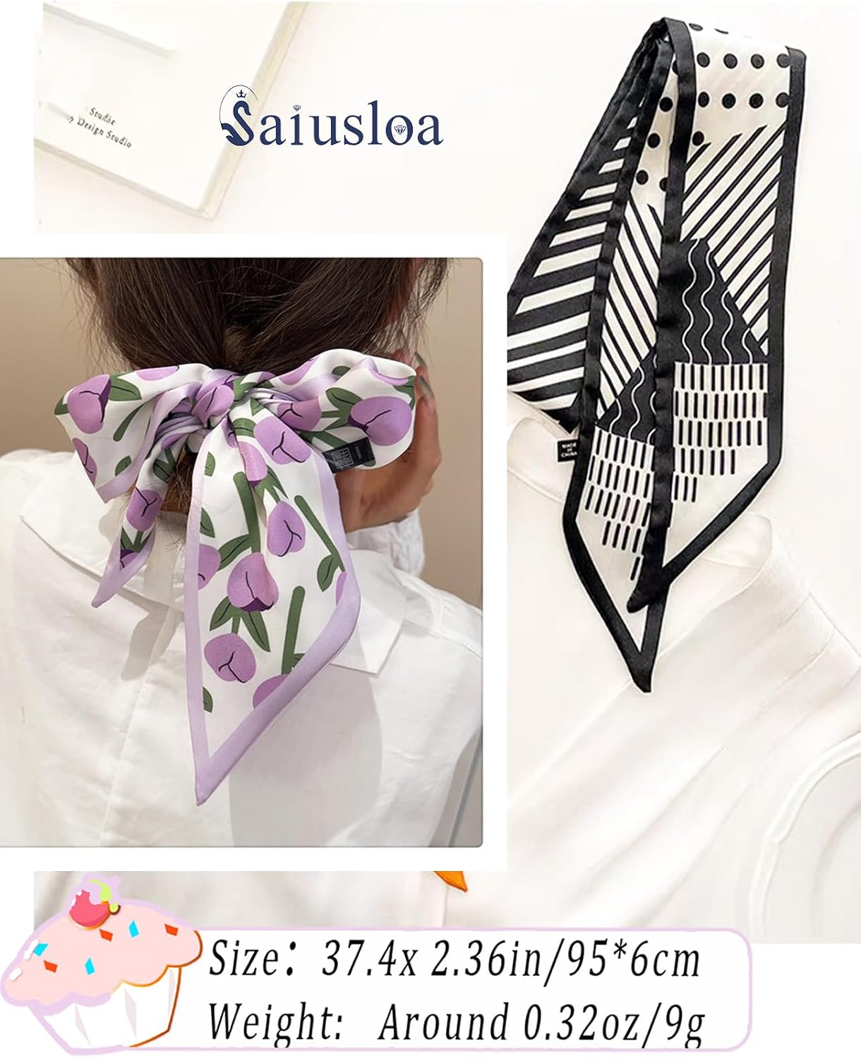 Scarf For Purse Handles Skinny Hair Scarves For Handbags Ponytails Handle Fashion Accessory 37.4x 2.36in image 3