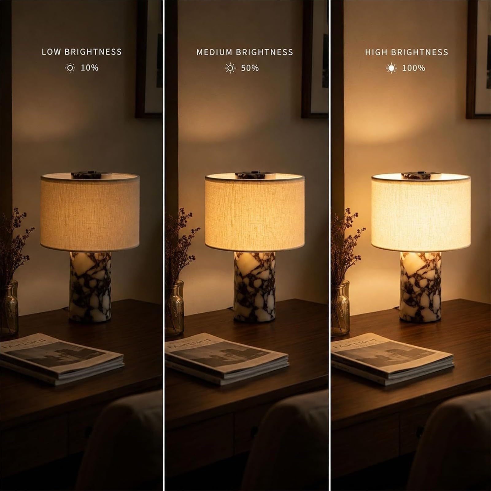 Lampada Tavolo Moderna Con Controllo Touch, Lampada In Marmo, Ricaricabile