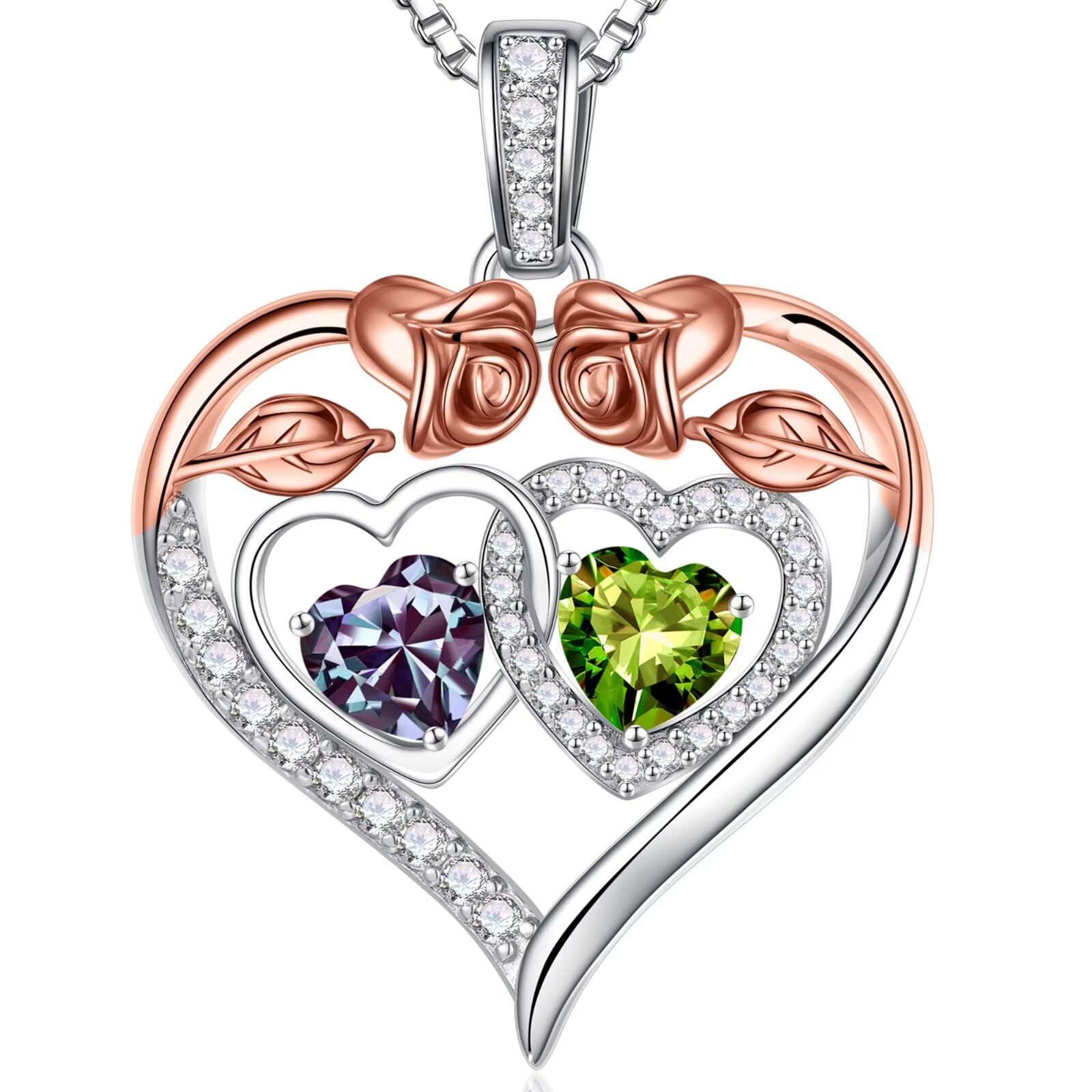 Iefil Valentines Day Gifts for Her - 925 Sterling Silver Rose Birthstone Necklaces for Women, Anniversary Birthday Gifts for Wife Girlfriend Mom