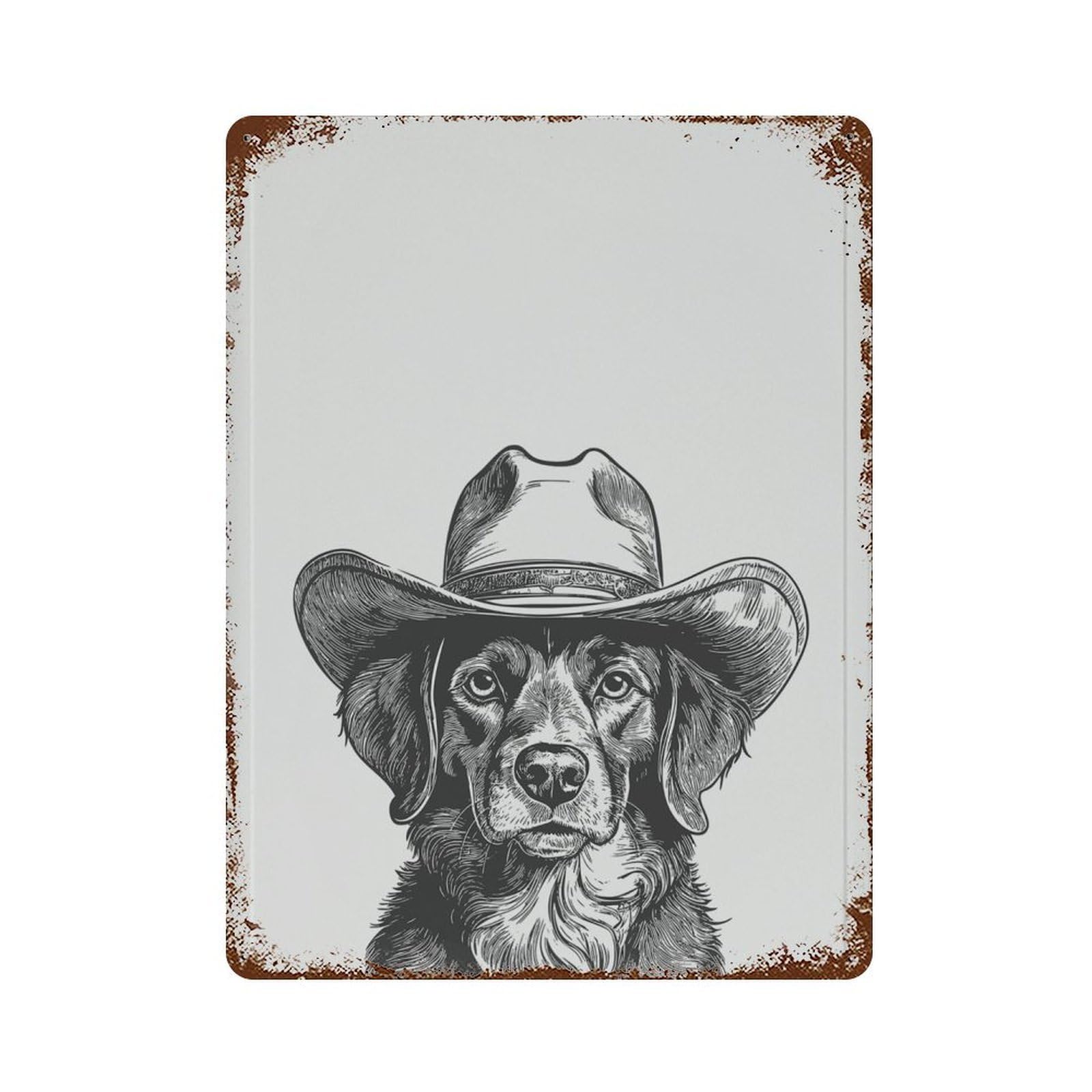xiaoxiaoshen Vintage Cowboy Dog Poster， Black And White Western Wall Decor Art Metal Tin Poster Modern Home Decor Art Home Bar Shop Decorations Vintage Sign 40x30cm