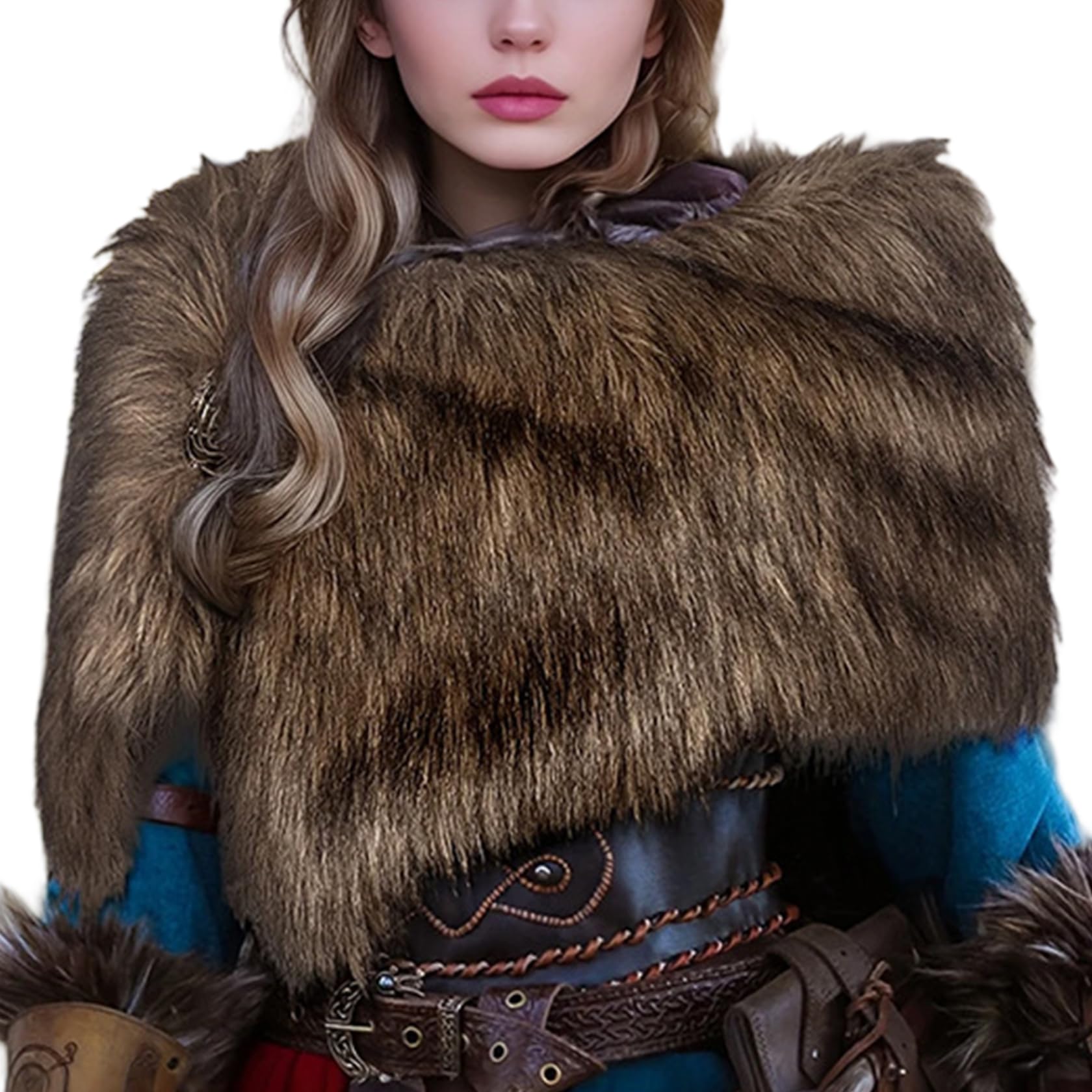 Syglawnd Viking Cloak for Women, Viking Shawl Faux Furs Collar Medieval Costume Women with Brooch Halloween Barbarian Cosplay Costume Accessories Dark Brown