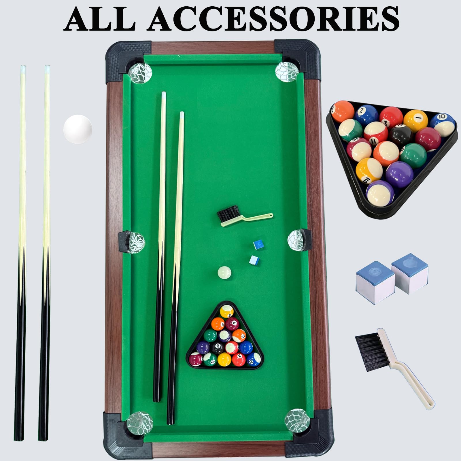 Mini tavolo da biliardo per adulti e bambini, gioco da tavolo da biliardo con 2 stecche, 2 gessetti, 16 palline, triangolo e spazzola 122 x 61 x 76 cm
