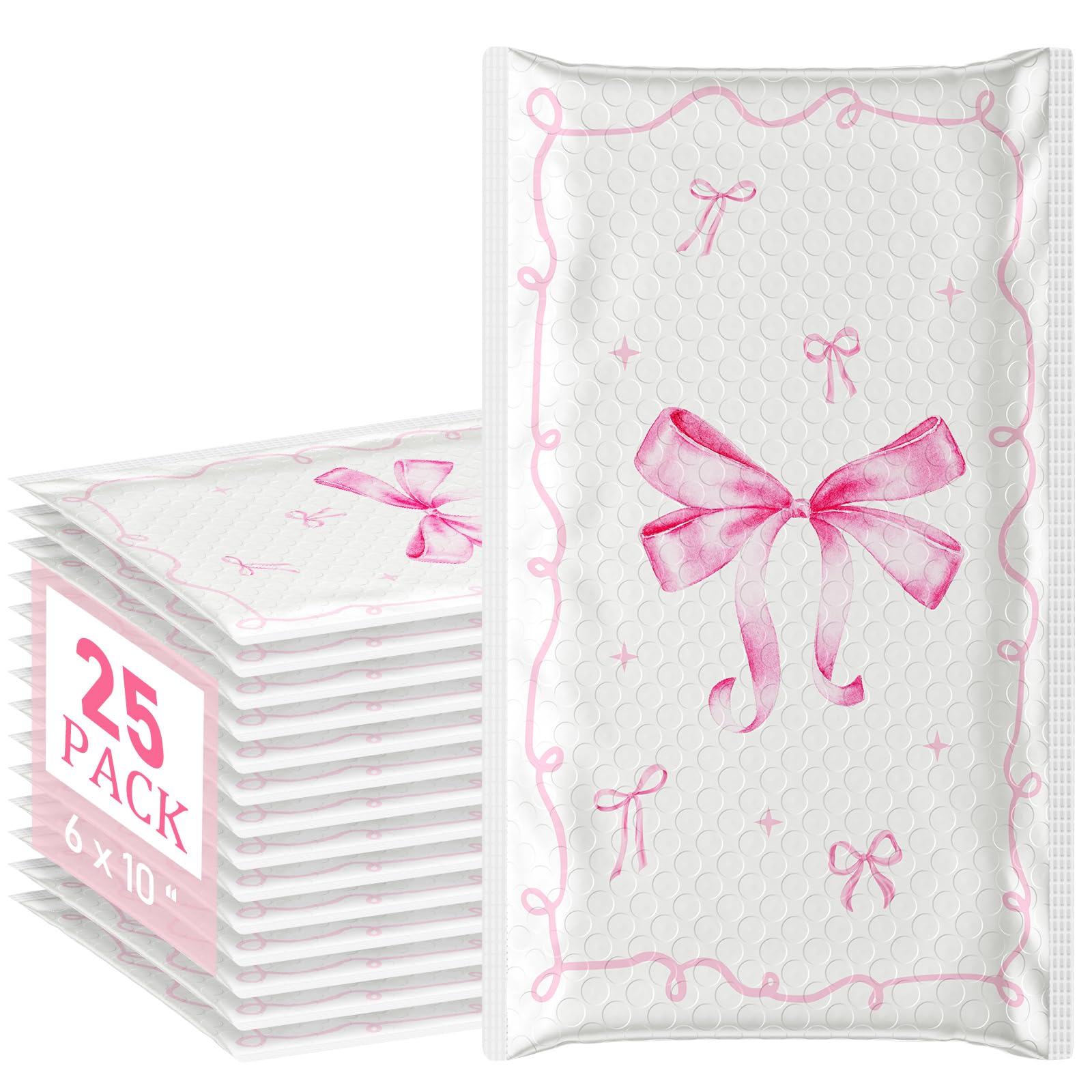 Pasimy 25 Pcs Pink Bow Poly Mailers Strong Adhesive Coquette Packaging Bags Large Mailing Envelope Bulk Waterproof Shipping Envelopes for Small