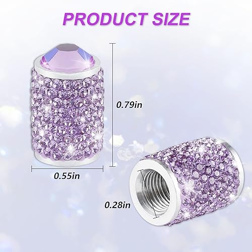 Alpmosn Tapones para válvula de neumático de automóvil, 4 tapas de válvula de neumático brillantes, tapones de cristal brillantes para mujeres,