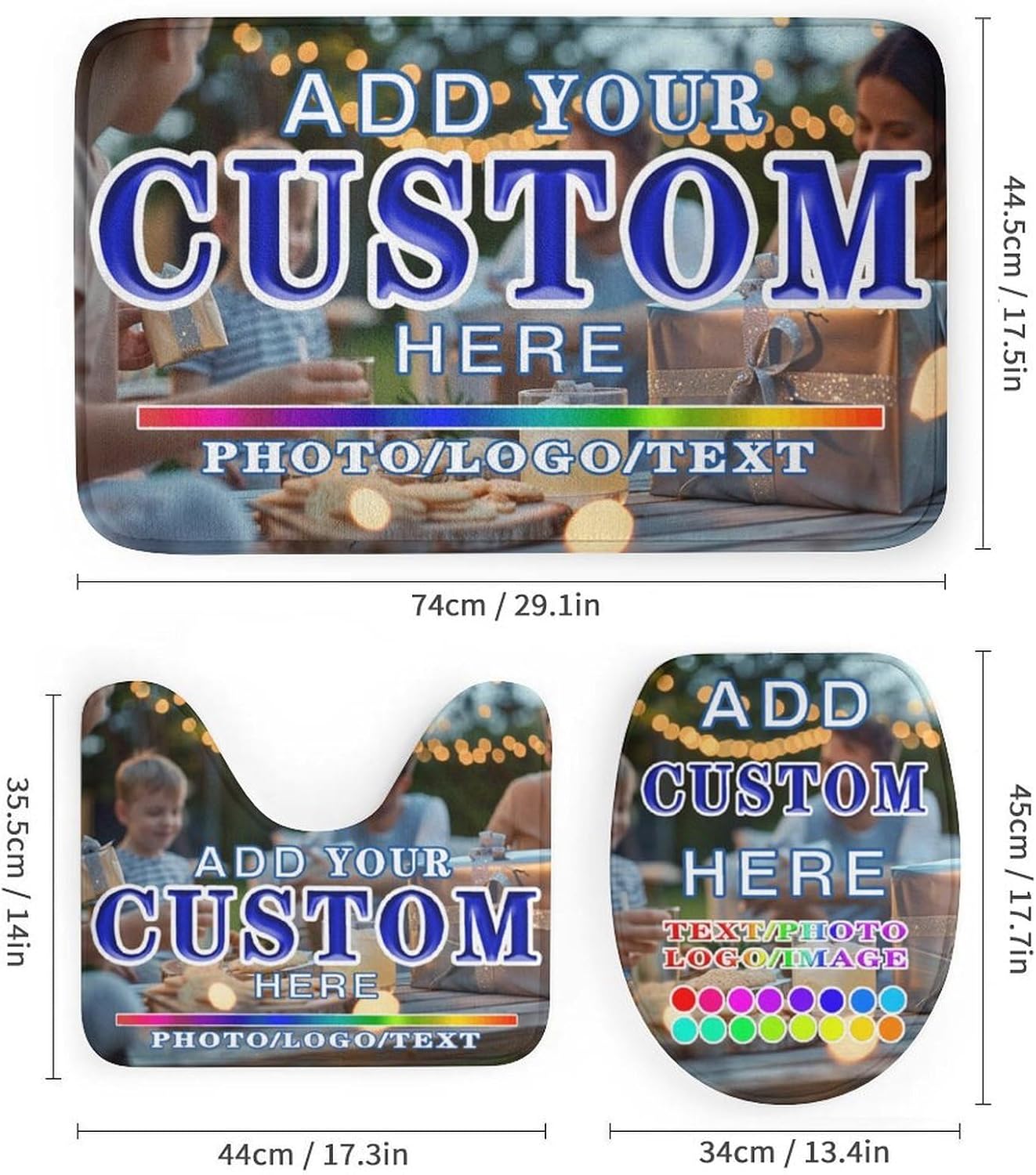 Custom 4pcs Shower Curtain Set for Bathroom Personalized Name and Photo Design Your Own Shower Curtain Bath Mat Toilet Mats for Women Men Teenager Boys 72 X 72 Inch