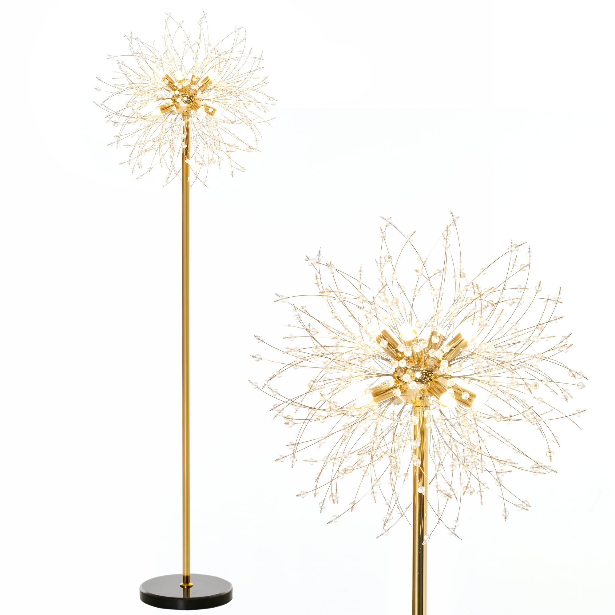 HOMCOM Floor Lamp, Crystal Fireworks Standing Lamp, Metal Golden Pole Tree Lighting with Foot Switch, 8 Lights, G9 Bulb Base, for Living Room, Bedroom