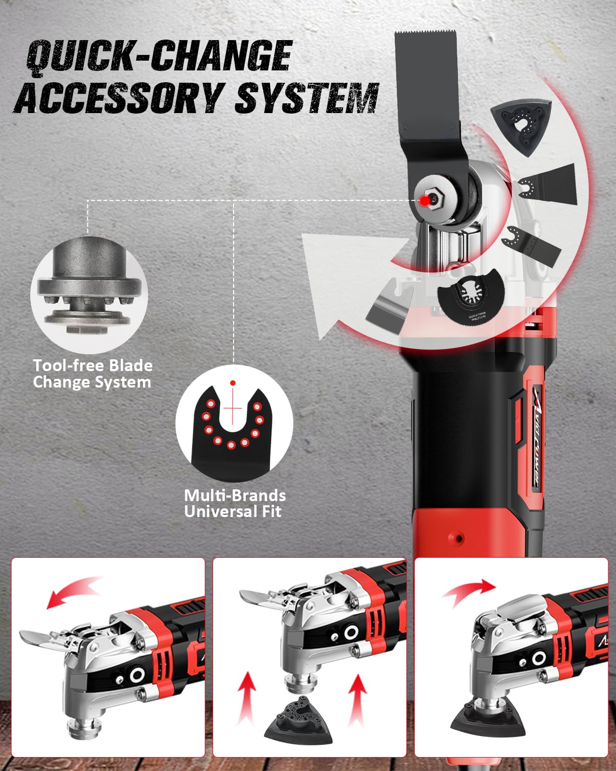 AVID POWER Oscillating Tool, 3.5-Amp Oscillating Multi Tool with 4.5° Oscillation Angle, 6 Variable Speeds and 11 pcs Saw Accessories, Auxiliary Handle — Amazon image 5