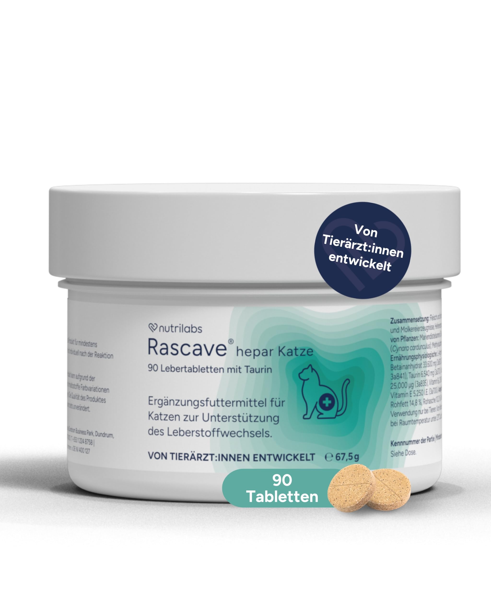 NutriLabs Rascave Hepar Katze Tabletten 90 STK. - Mariendistel & B-Vitamine - Leber-Tabletten - Nahrungsergänzung mit MSM