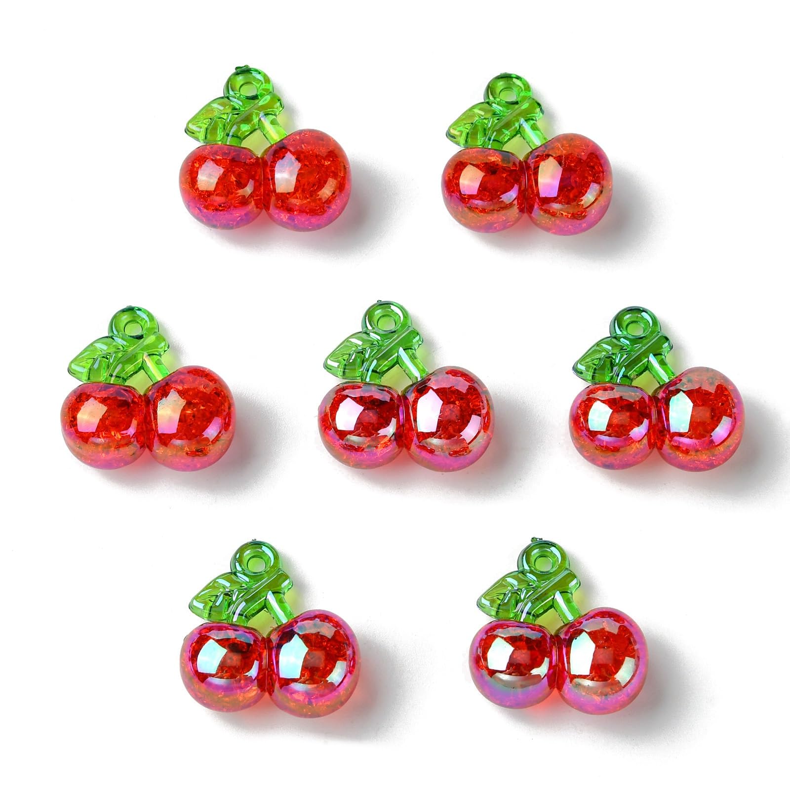 UR URLIFEHALL 20 Pcs Red Crackle Cherry Charms Acrylic 3D Fruit Charms Dangle Charms Pendants for Jewellery Keychain Hairband Crafts