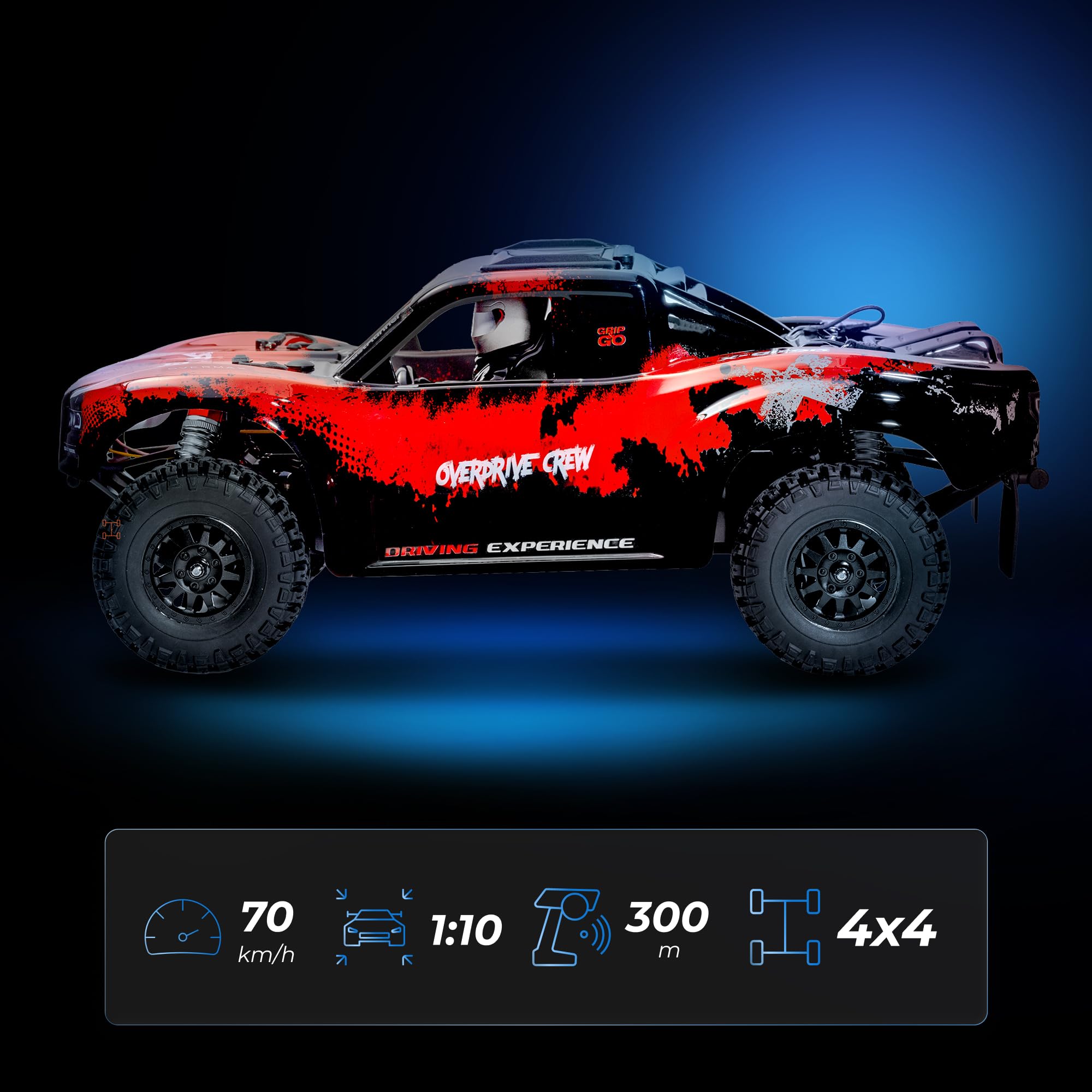 Overmax X-Giron zdalnie sterowany samochód RC 4WD 1:10 Offroad, 70 km/h, bezszczotkowy silnik, hydrauliczny amortyzator, zdalne sterowanie Dumbo X5P, zasięg 300 m, akumulator LiPo, od 14 lat
