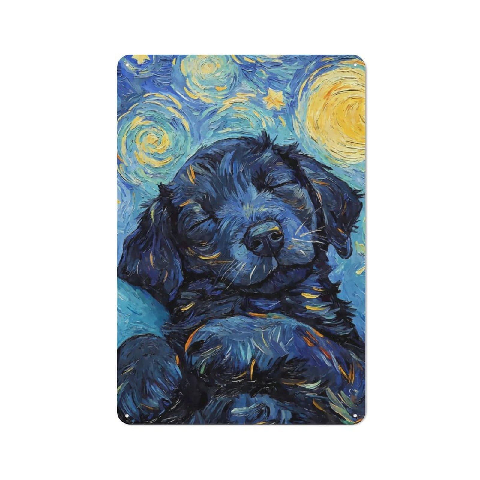 Tin Wall Plaque 30x20cm with Flat Coated Puppy Sleeping for Pub Or Café, for Collectors of Retro Metal Wall Decor