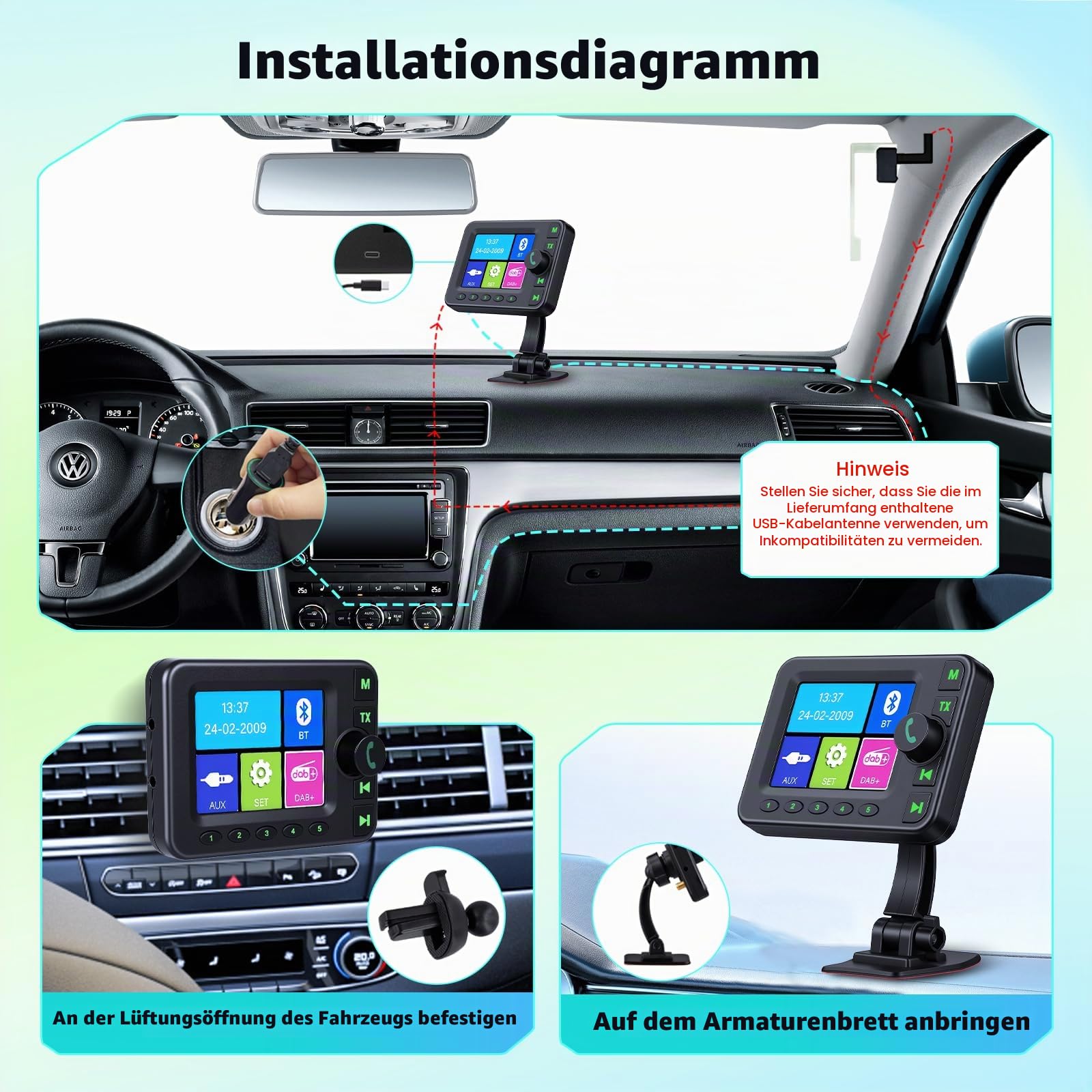 Roinvou Tragbarer Dab Adapter für Autoradio mit 2,8-Zoll-LCD-Display, Kleiner Digitalradio-Adapter mit Freisprecheinrichtung, Bluetooth, AUX-in, FM-Transmitter, Dab Digital, Radio