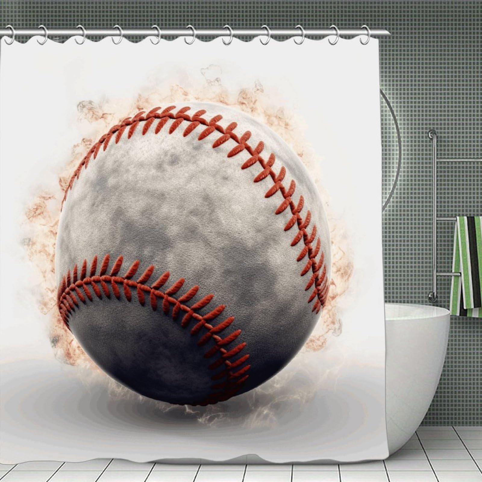 JTREHY Baseball Shower Curtain Waterproof Bathroom Shower Curtain Machine Washable Bath Curtains Polyester Cloth Bath Curtains for Bathroom Showers 70.8×70.8Inch