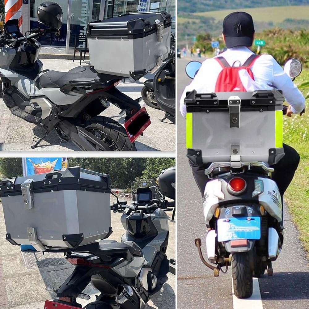 Top Case Moto 45L 55L 65L 80L 100L Valise Topcase En Aluminium Avec Verrou De Sécurité, Coffre Pour Casque Étanche Pour Scooter Roller ( Color : Noir, Size