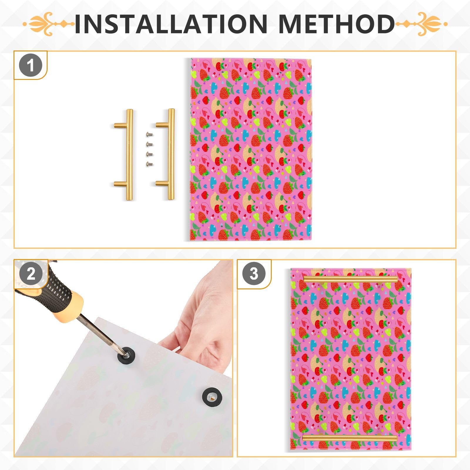 GUIJI Strawberry Acrylic Tray, Perfume Cosmetic Jewelry Decorative Trays Bathtub Organizer, Living Room Kitchen Serving Tray with Gold Handles