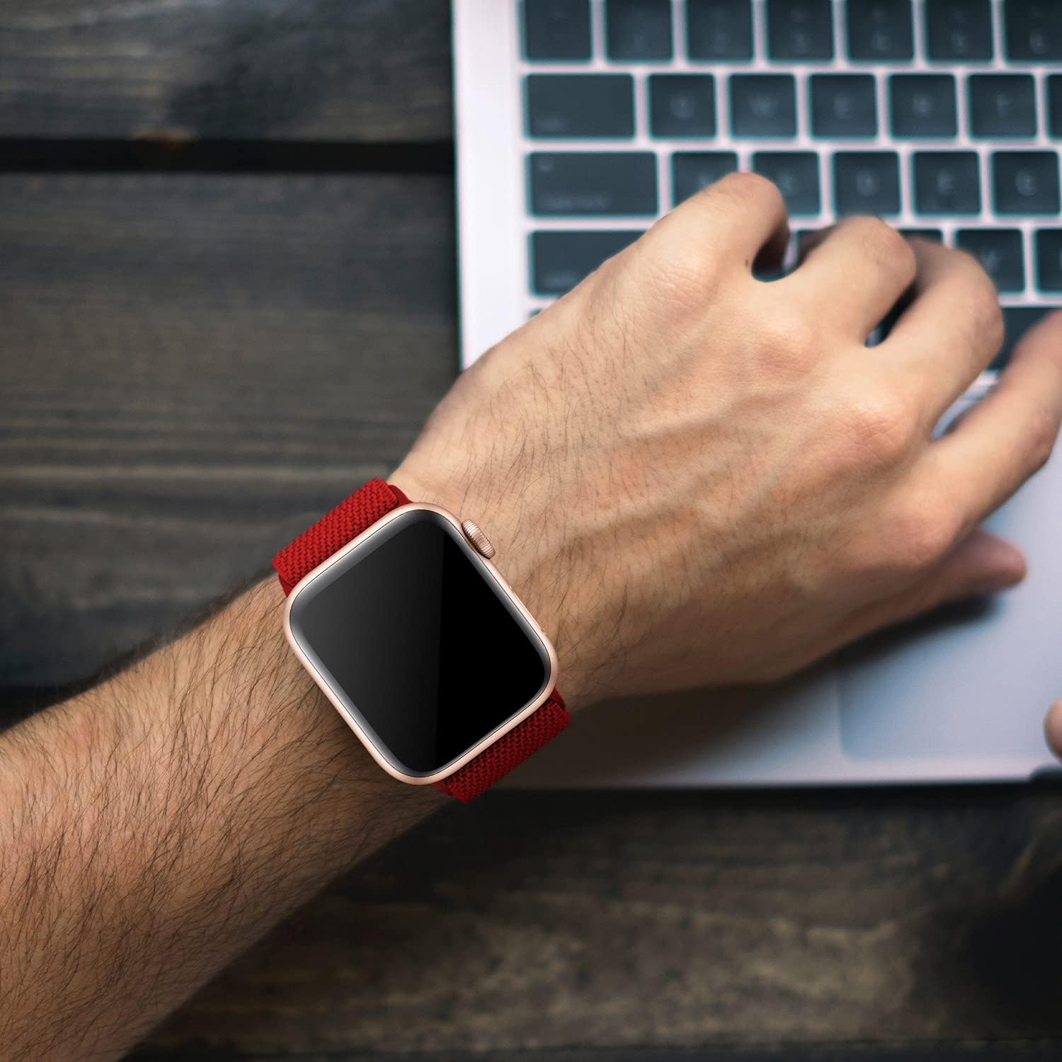 Acrbiutu Stretchy Solo Loop Nylon Bands Compatible with Apple Watch 38mm 40mm 42mm 44mm, Adjustable Braided Stretch Elastics Strap for iWatch Series 6/5/4/3/2/1 SE, Red 42mm/44mm