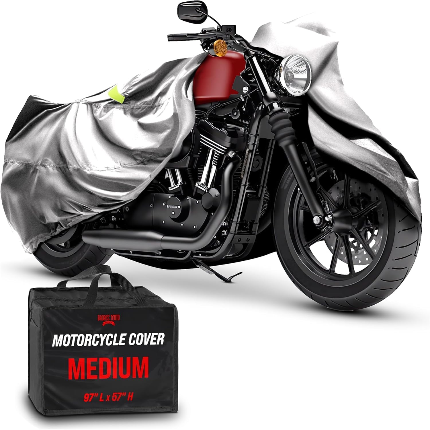Badass Moto Ultimate - Funda impermeable para motocicleta, fundas de motocicleta para almacenamiento al aire libre para Harleys, bicicleta de calle o deportiva, costuras selladas, forro de parabrisas