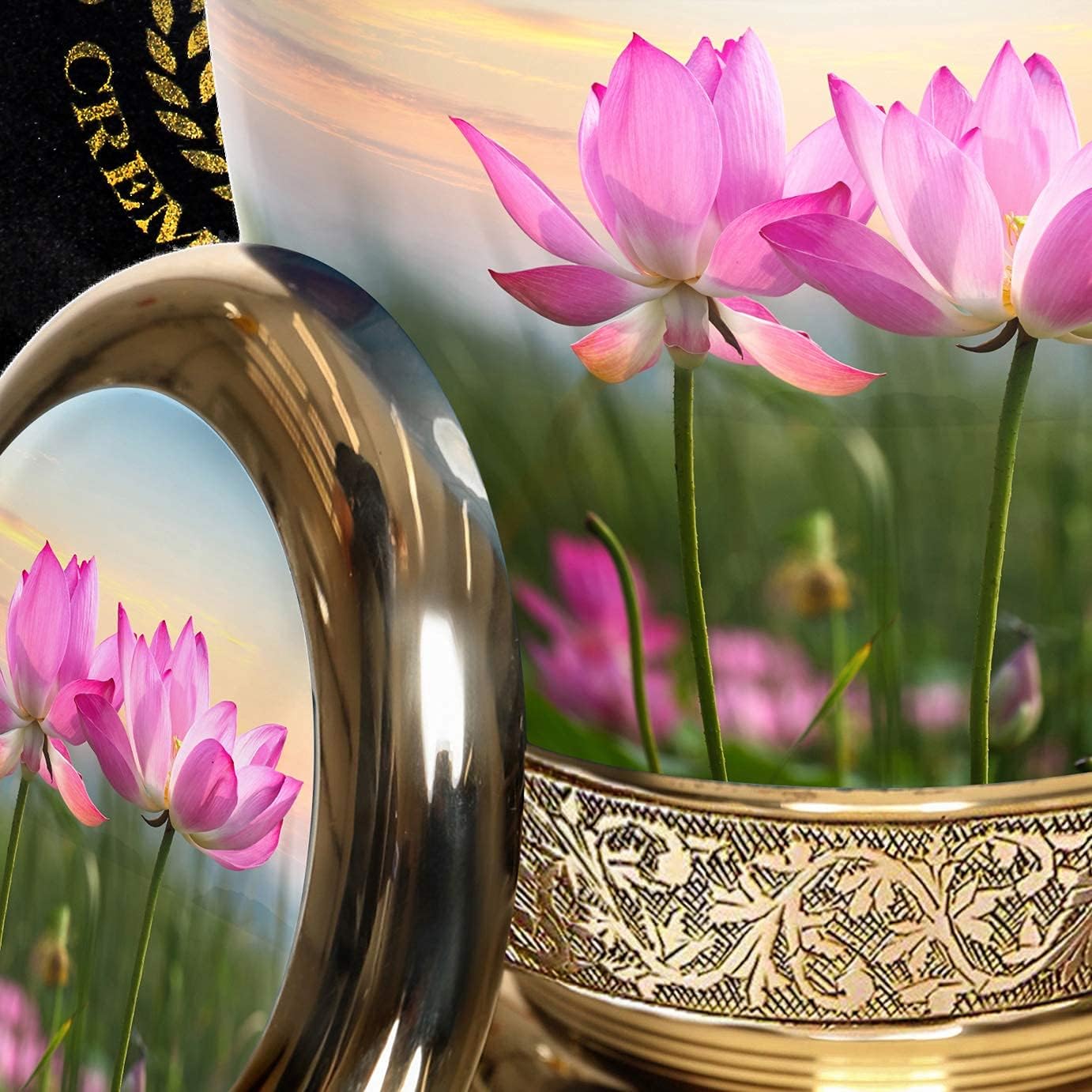 Lotus Cremation Urn for Adult Ashes with Matching Funeral Guest Book