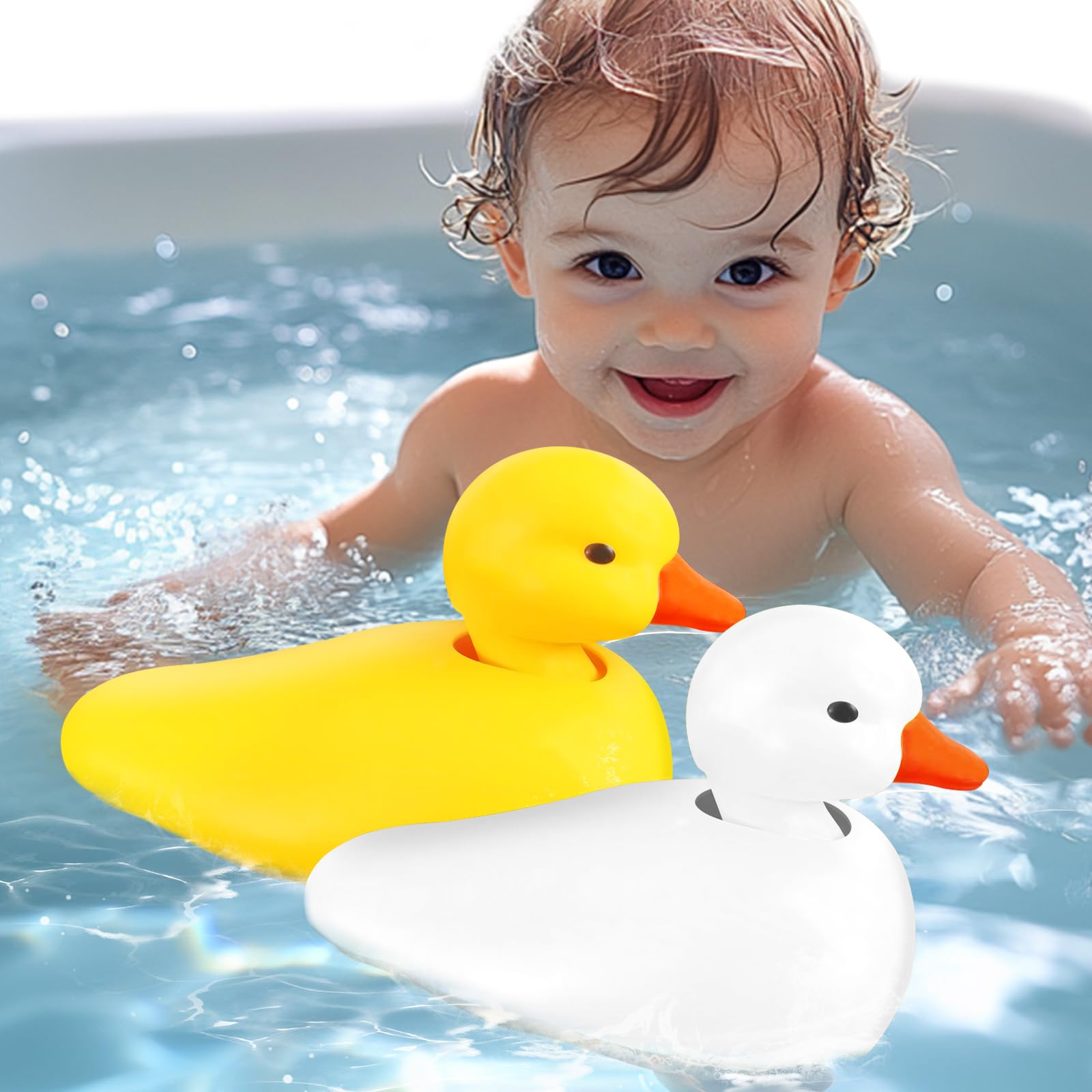 SOCBTNSO 2-Pack Duck Bathtub & Pool Toys - Realistic Walking Ducks | Waterproof Baby Bath Toys, Gift for Toddler Boys & Girls