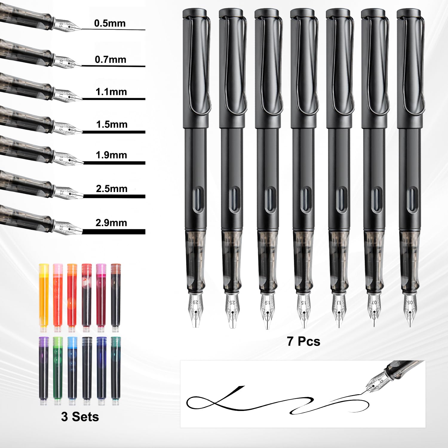 Demarsen Calligraphy Set 7 Calligraphy Pens with Different Nibs and 36 Colored Ink Cartridges Kit Calligraphy Pen Set for Beginners Writing Drawing for Greeting Card Signature - Image 2