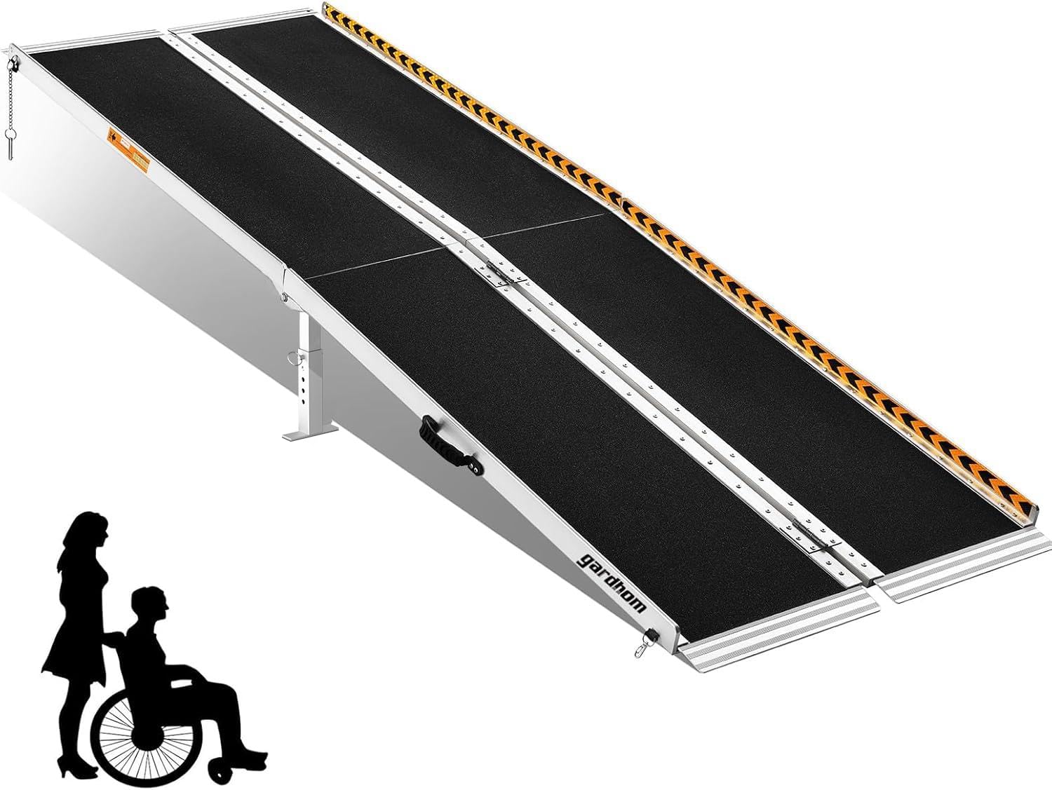 gardhom Rampes pour Fauteuils Roulants 213,5CM, Rampe de Chargement Rampe d'Accès Antidérapante Pliable avec Bordures de Sécurité Max 362KG