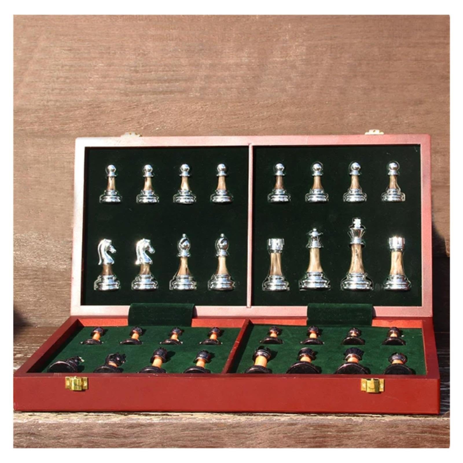 Set di scacchi internazionali in lega di legno di lusso | Tabellone portaoggetti pieghevole portatile, gioco da tavolo retrò europeo e decorazioni for la casa