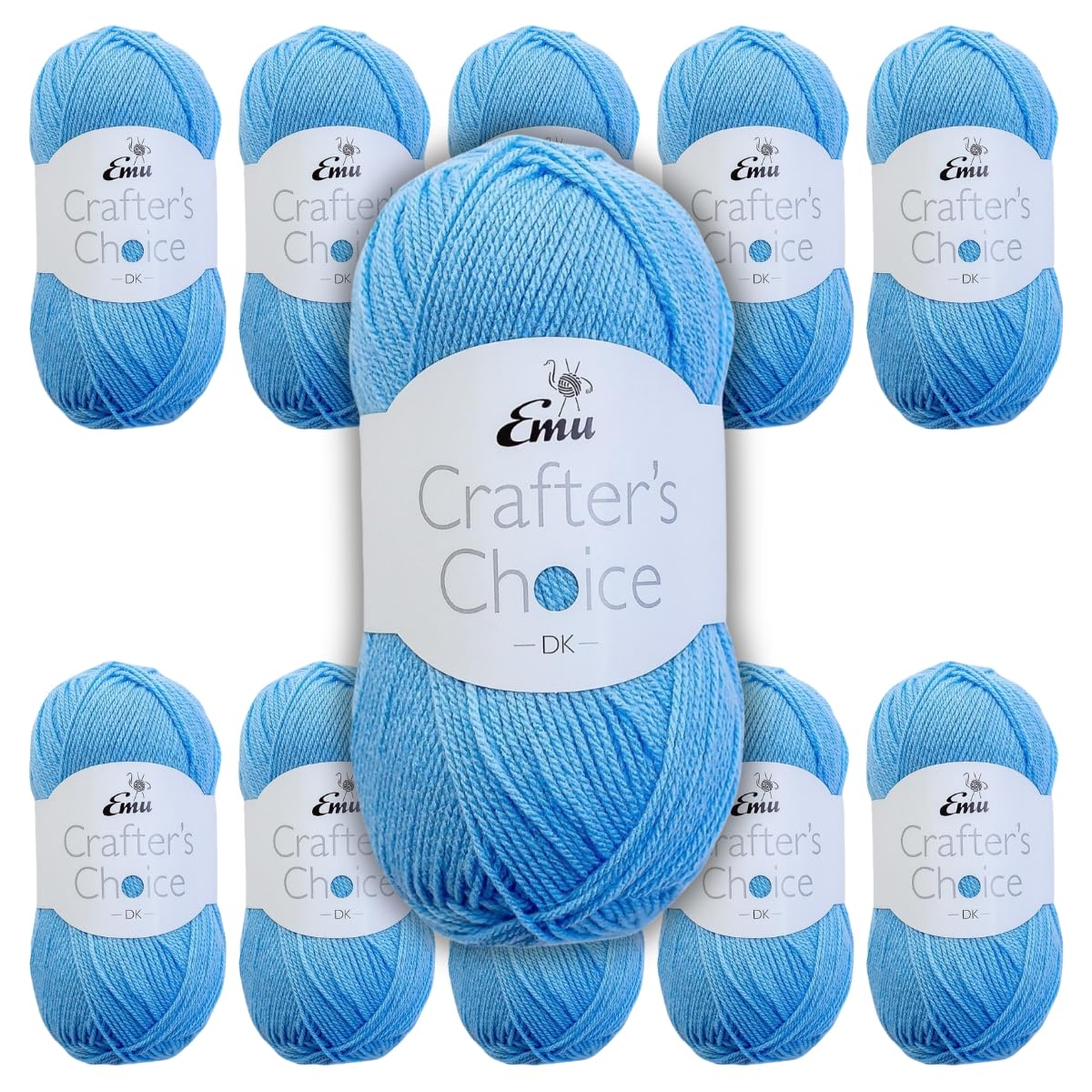 Emu Crafter's Choice DK Everyday Acrylic Yarn 100g Balls 300m, Pack of 10, Blue - 012