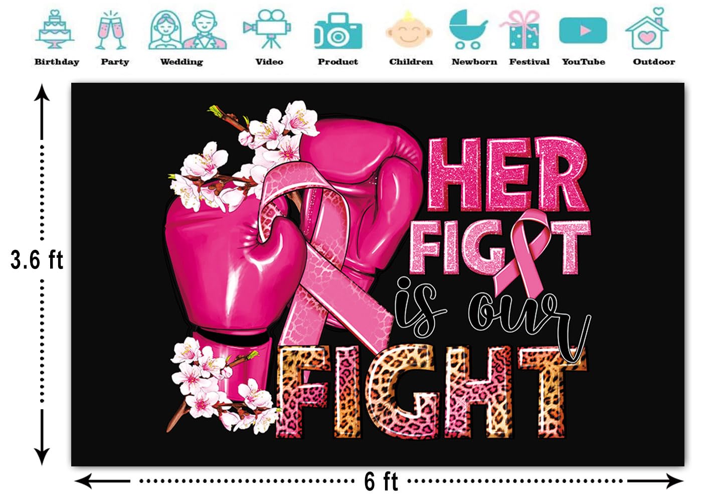 Lager Breast Cancer Awareness Backdrop Black Pink Breast Cancer Banner Decoration Breast Cancer Awareness Photography Background Breast Cancer Fighter Charity Activities 6 X 3.6ft