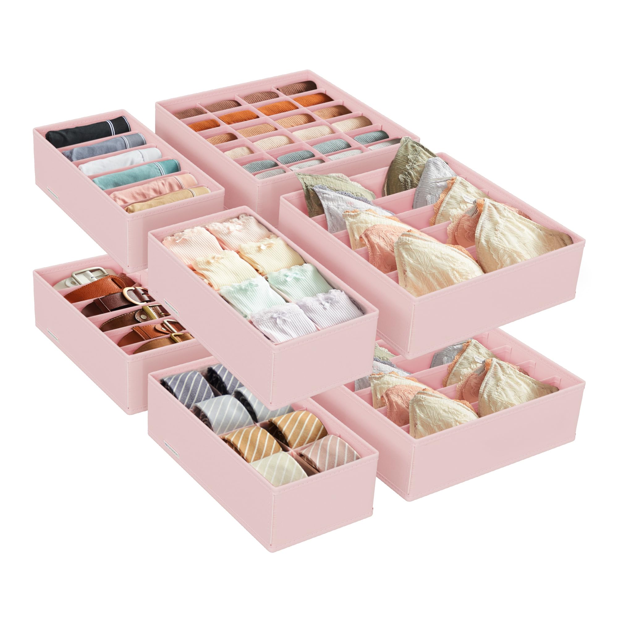 SONGMICS Juego de 8 Organizadores para Cajones de Ropa Interior, Divisores de Cajones, Plegables, para Sujetadores, Calcetines, Corbatas, Cajas de Tela para Armario, Rosa RUS008P01