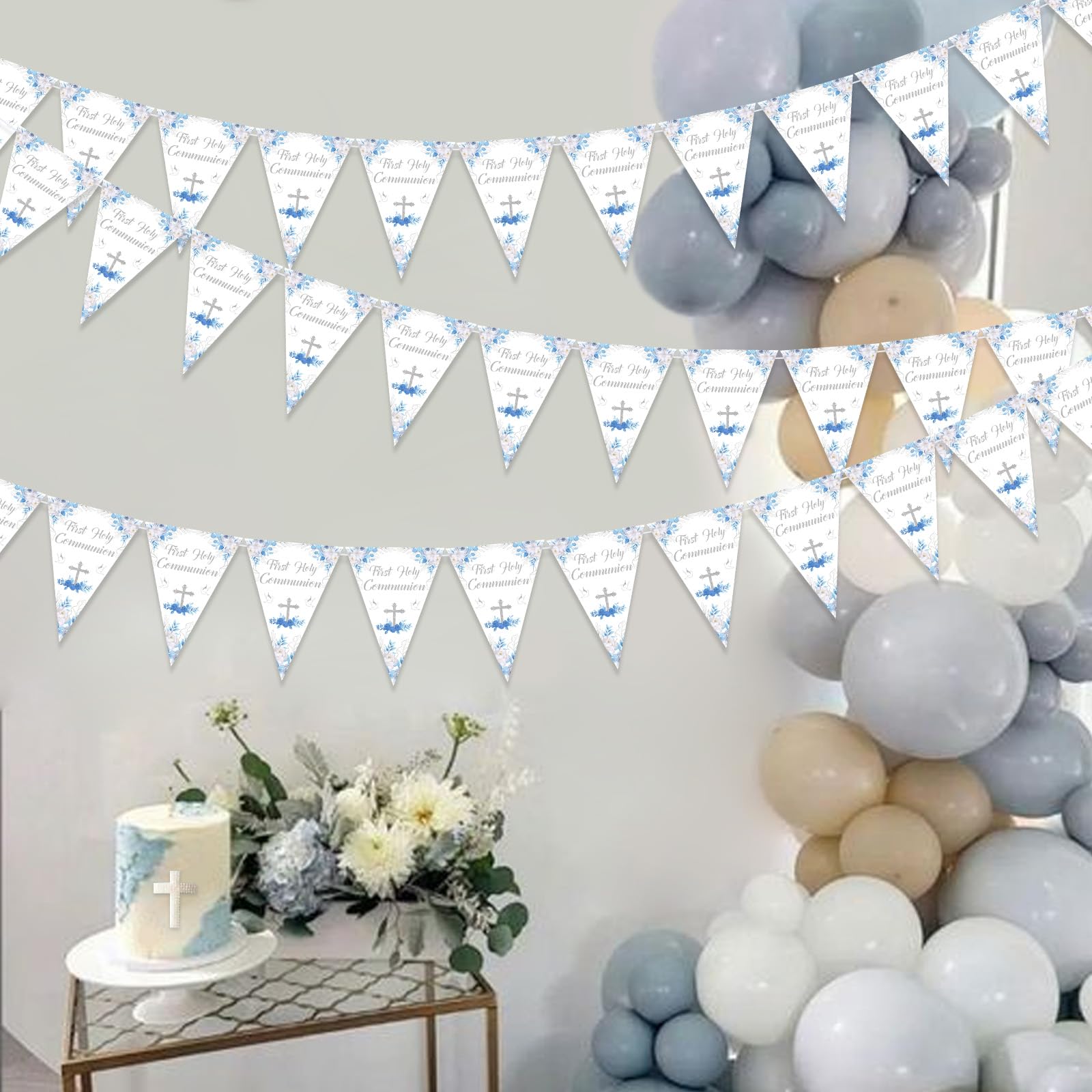 Jollyboom First Holy Communion Decorations for Boys Blue, 3 Pack First Holy Communion Banners, 36pcs Pre-Strung Baptism Flag Bunting Confirmation Decor for Boys First Holy Communion Christening Day - Image 3