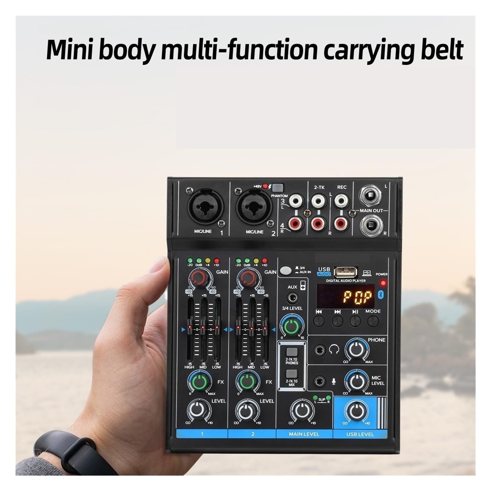 Mezclador de audio, Mini mezclador profesional de 4 canales con tarjeta sonido USB y alimentación fantasma 48 V for grabación en estudio, consola mezclas for DJ