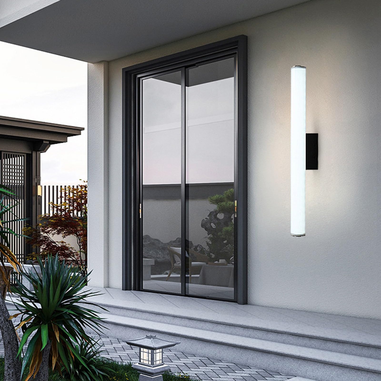 HELCEKOU Modern IP65 Waterproof LED Cylinder Wall Lamp - Outdoor White Sconce Light for Yard, Garage, Balcony, Hallway & Villa Acrylic Design, 55CM Bright Illumination