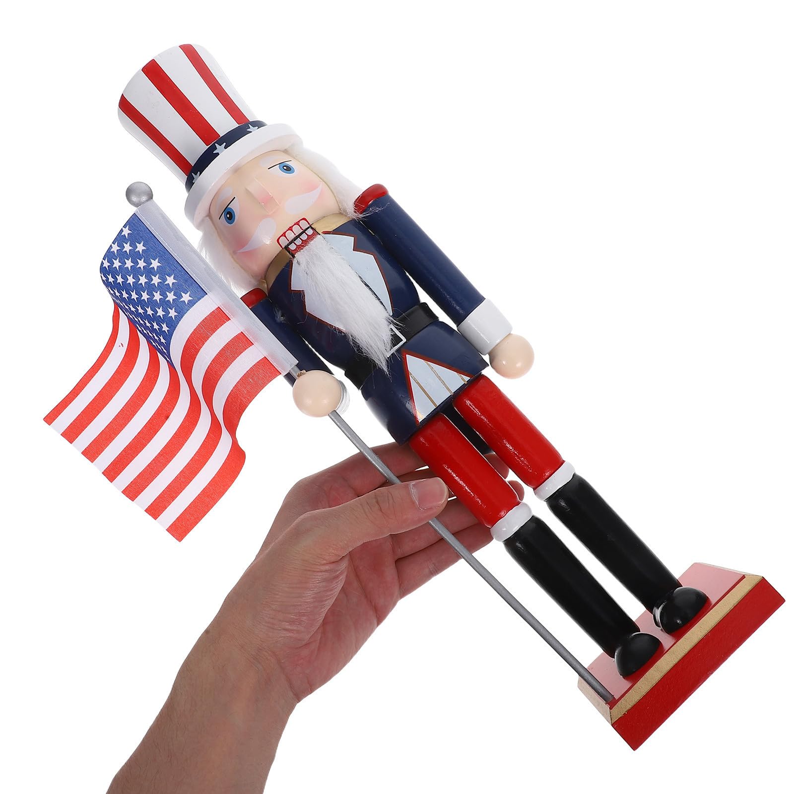 jojofuny Patriotischer Nussknacker Soldatenfigur 38cm mit Beweglichem Mund und Usa Flagge Traditionelle Weihnachtsdeko für Fensterbank und Regal