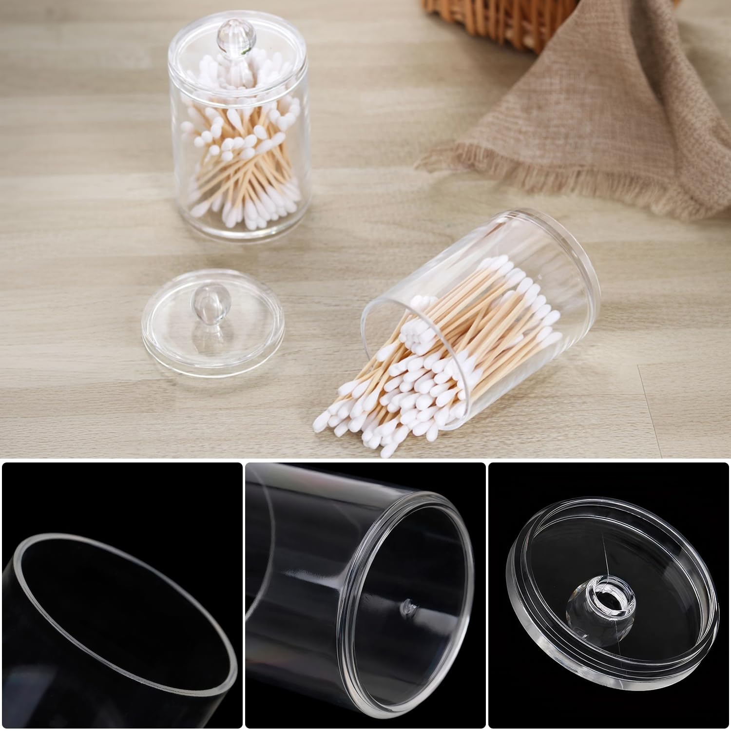 CTENG Lot de 3 Boite Coton Tige, distributeurs coton tige, organisateur cosmétique avec couvercles pour boules de coton, Cosmétique, tampons de coton ronds, fil dentaire, commode, salle de bain