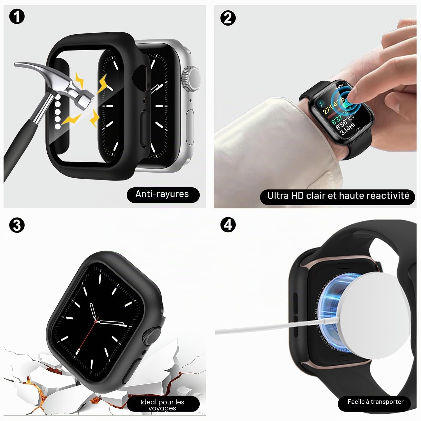 Lot de 8 étuis de montre de sport compatibles avec Apple Watch 40 mm, 41 mm, 44 mm, 45 mm, pour homme et femme, en silicone iWatch avec étui de rangement pour séries 9, 8, 7, 6, 5, 4, SE, SE2
