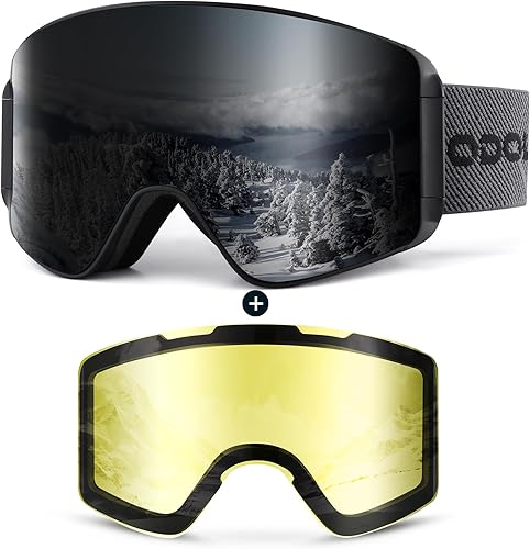 Odoland Gafas de esquí con lente desmontable sin marco, antivaho, con 100% de protección contra rayos ultravioletas gafas de esquí para nieve