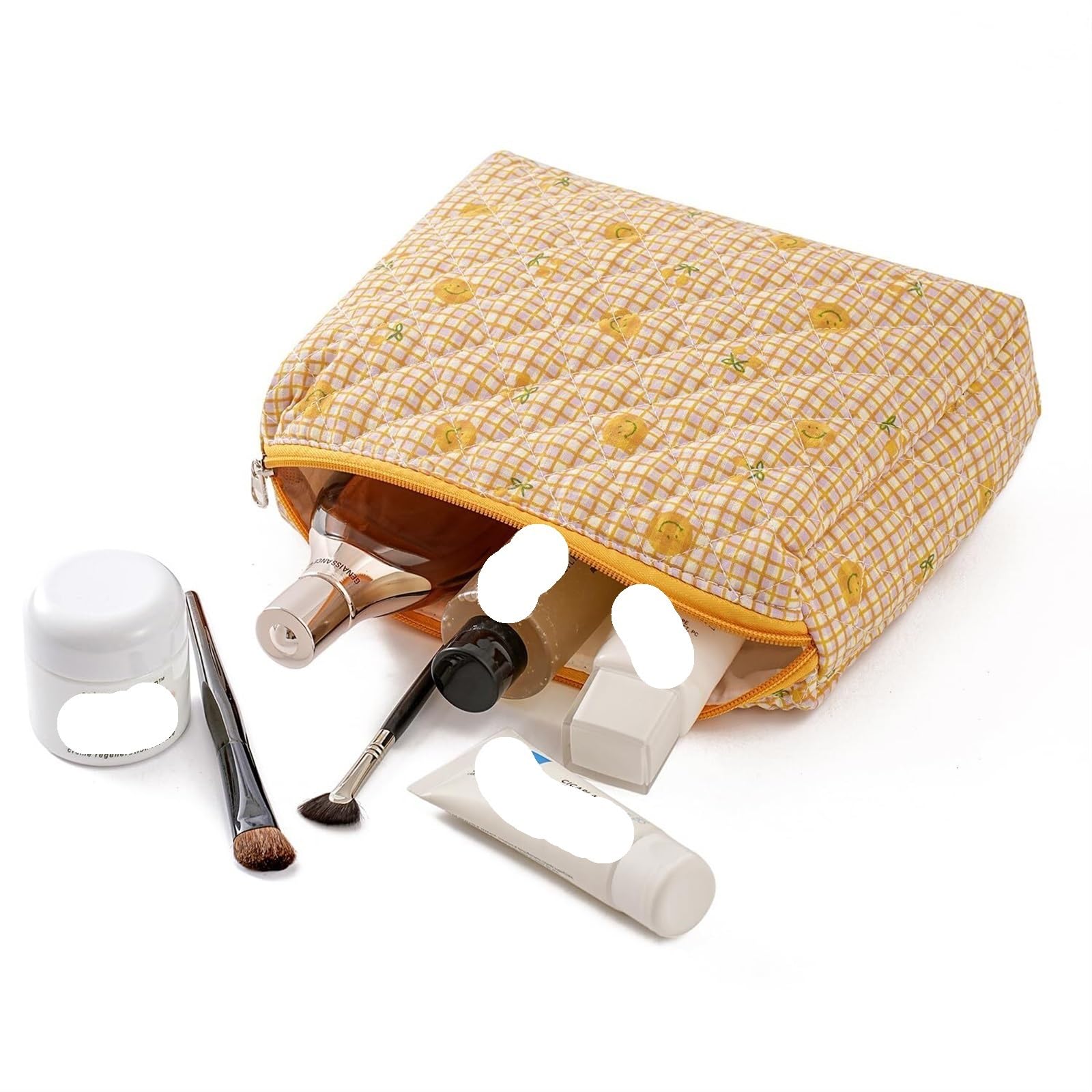 RUVOO Portátil para Viaje Bolsas Bolsa De Cosméticos Acolchada De Viaje For Mujer, Bolsa De Cosméticos De Algodón, Bolsa De Almacenamiento De Artículos De Tocador Organizador Maquillaje(Yellow)