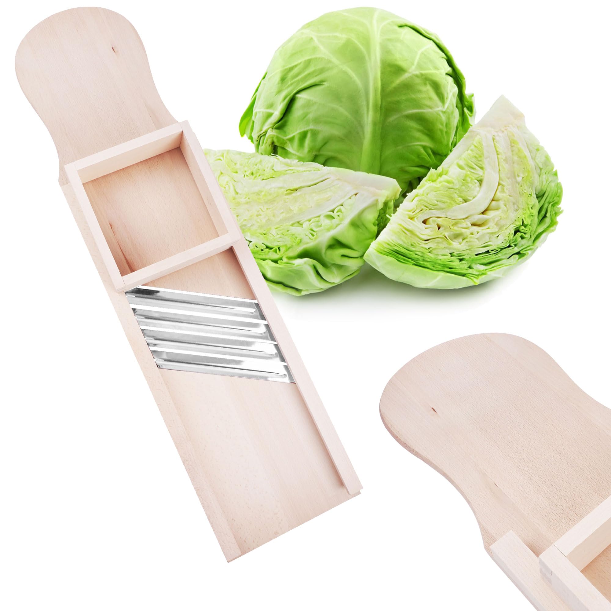 Krauthobel aus Buchenholz mit Edelstahlklingen – Traditioneller Gemüsehobel für Weißkohl, Rotkohl & Sauerkraut – In verschiedenen Ausführungen erhältlich (4 Messern + Schlitten)